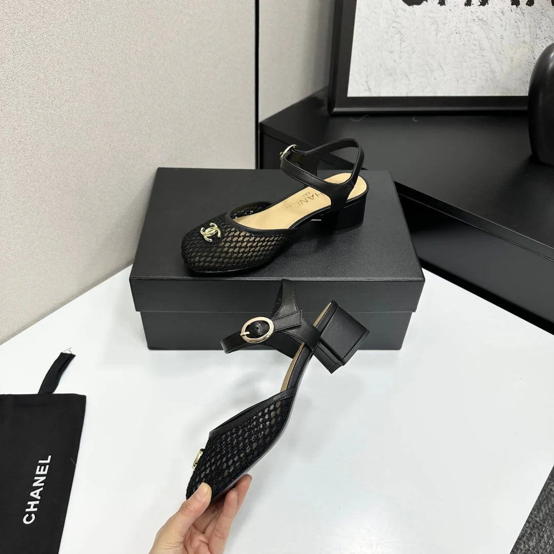 CC 2026 Mary Jane Sandals 45 Black Satin Cowhide 668118