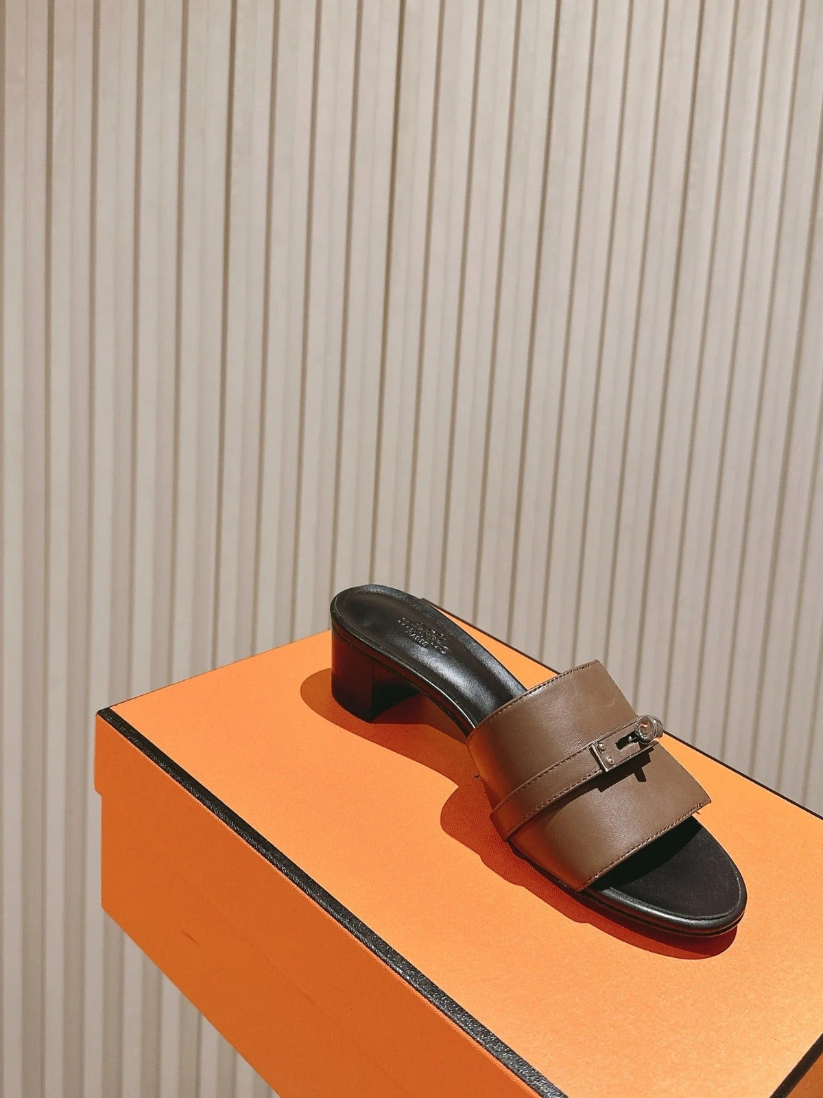 HM 2026 High Heel Slippers 65 Black Brown Calfskin 655858