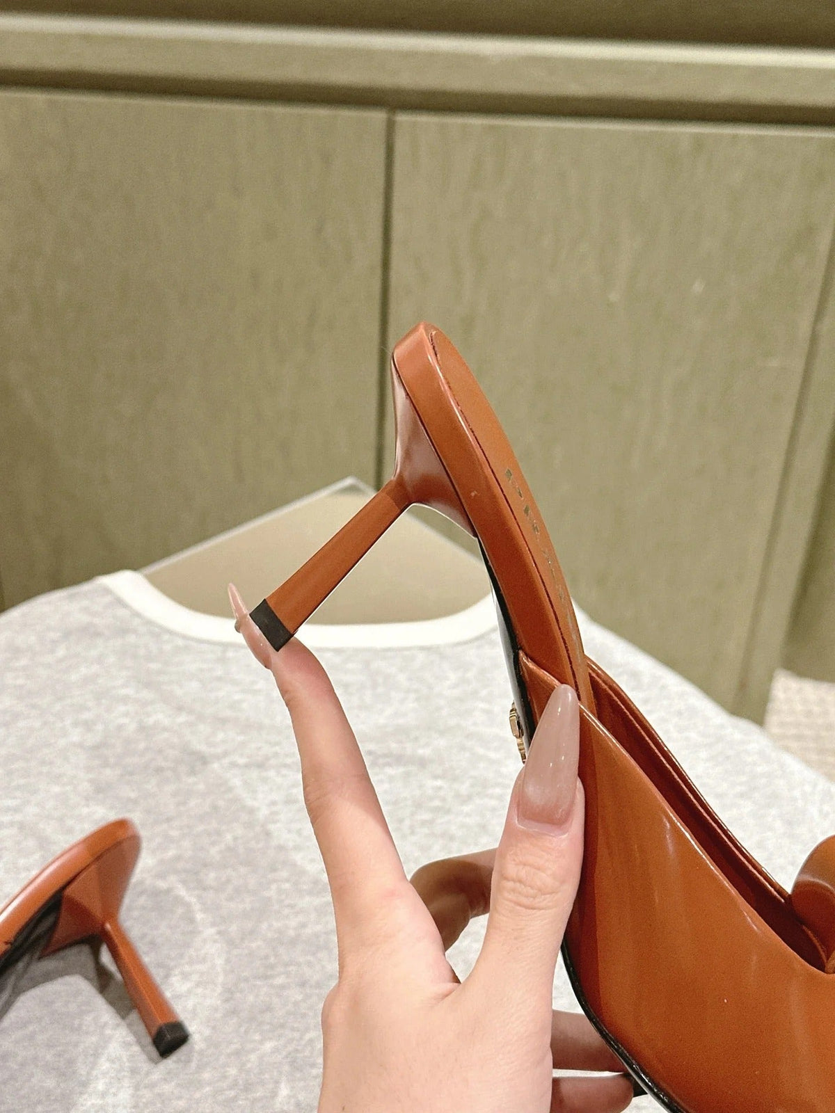 PRA 2026S High Heel Mule 80 Tan Brown Sheepskin 657667
