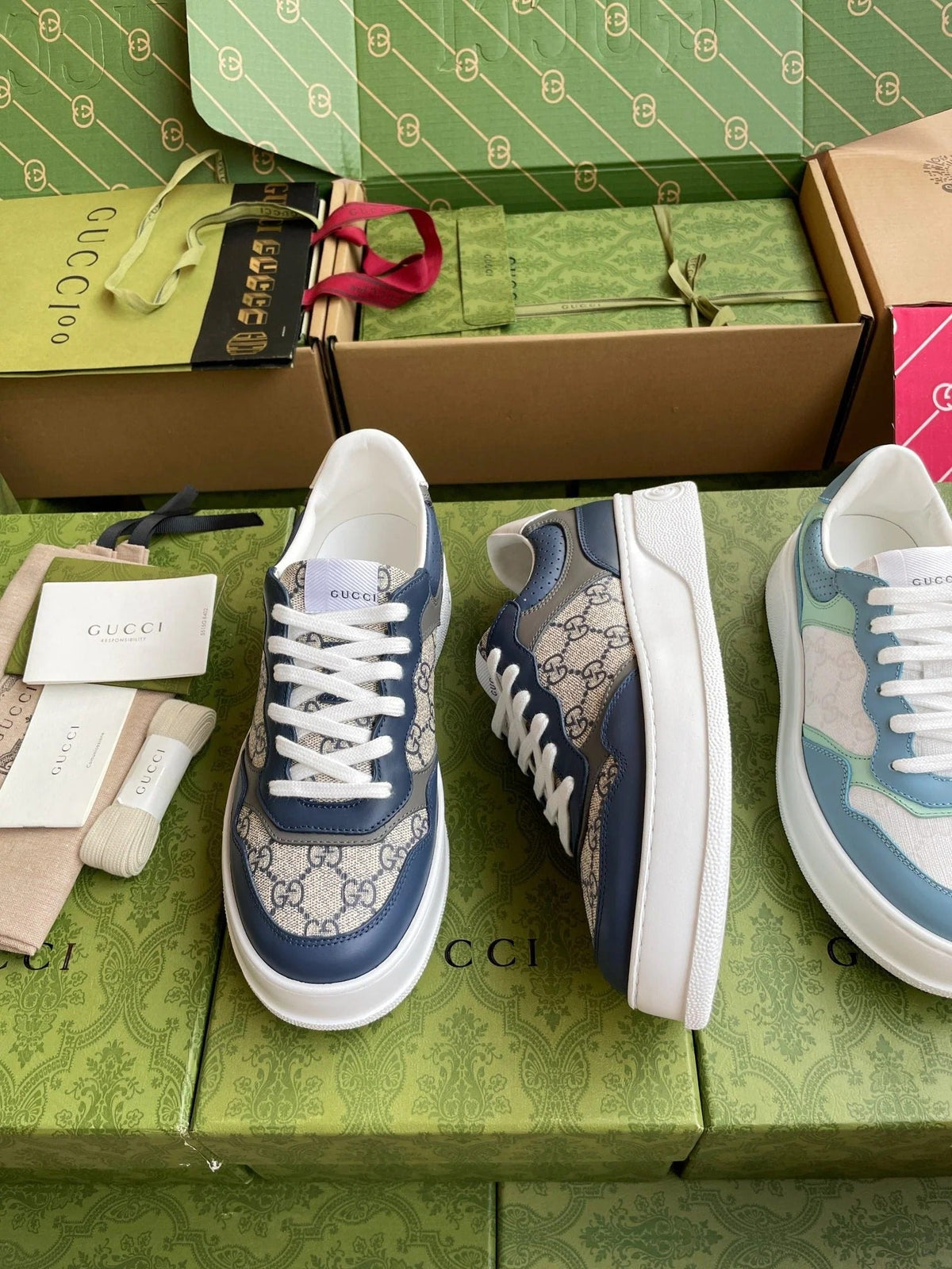 GG 26 Sneaker Blue Gray Canvas Calfskin 632892