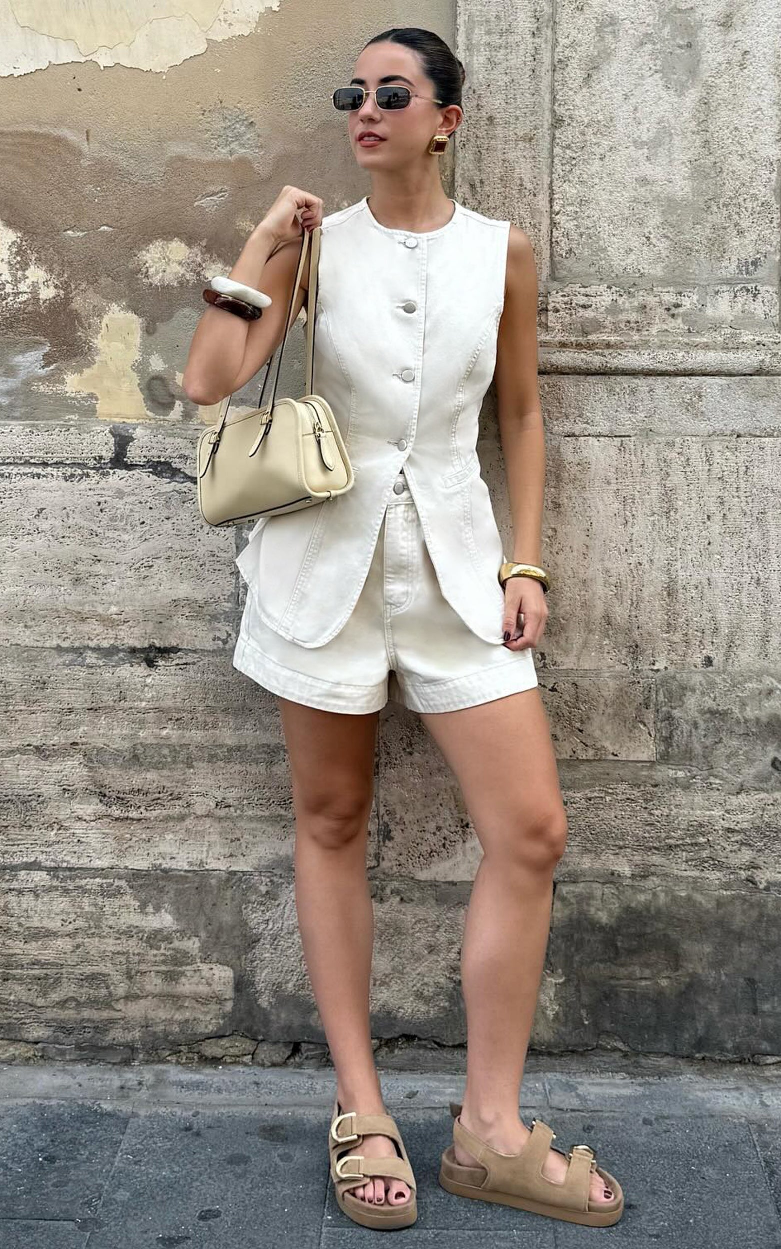 Rhianna Shorts - Mid Waist Recycled Denim Shorts in Ecru