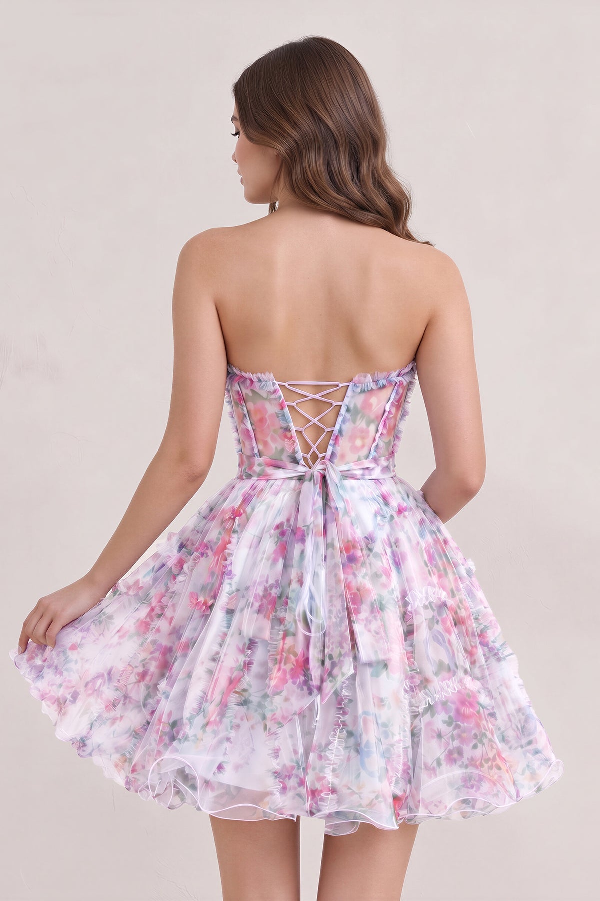 A Line Sweetheart Floral Homecoming Dress