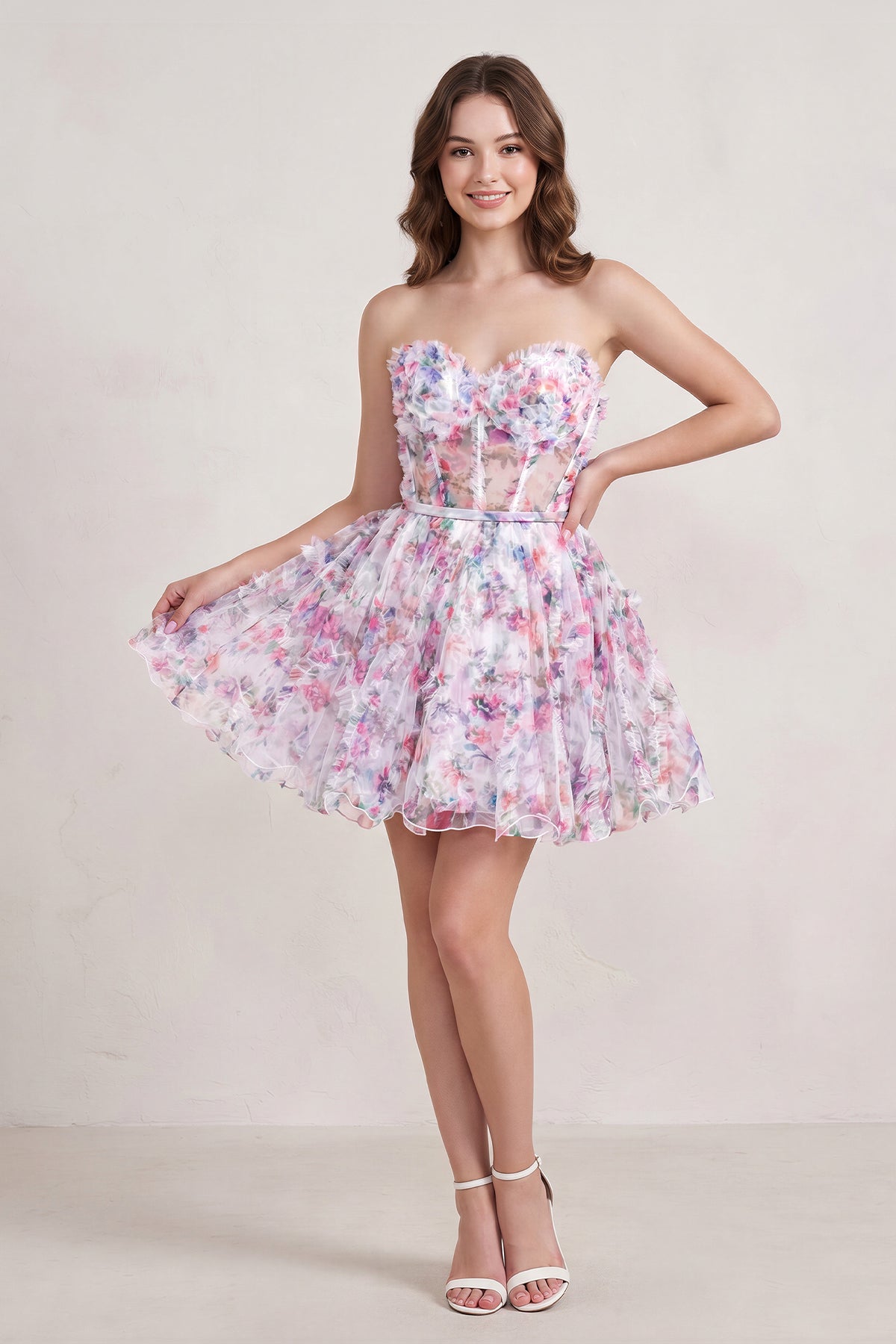 A Line Sweetheart Floral Homecoming Dress