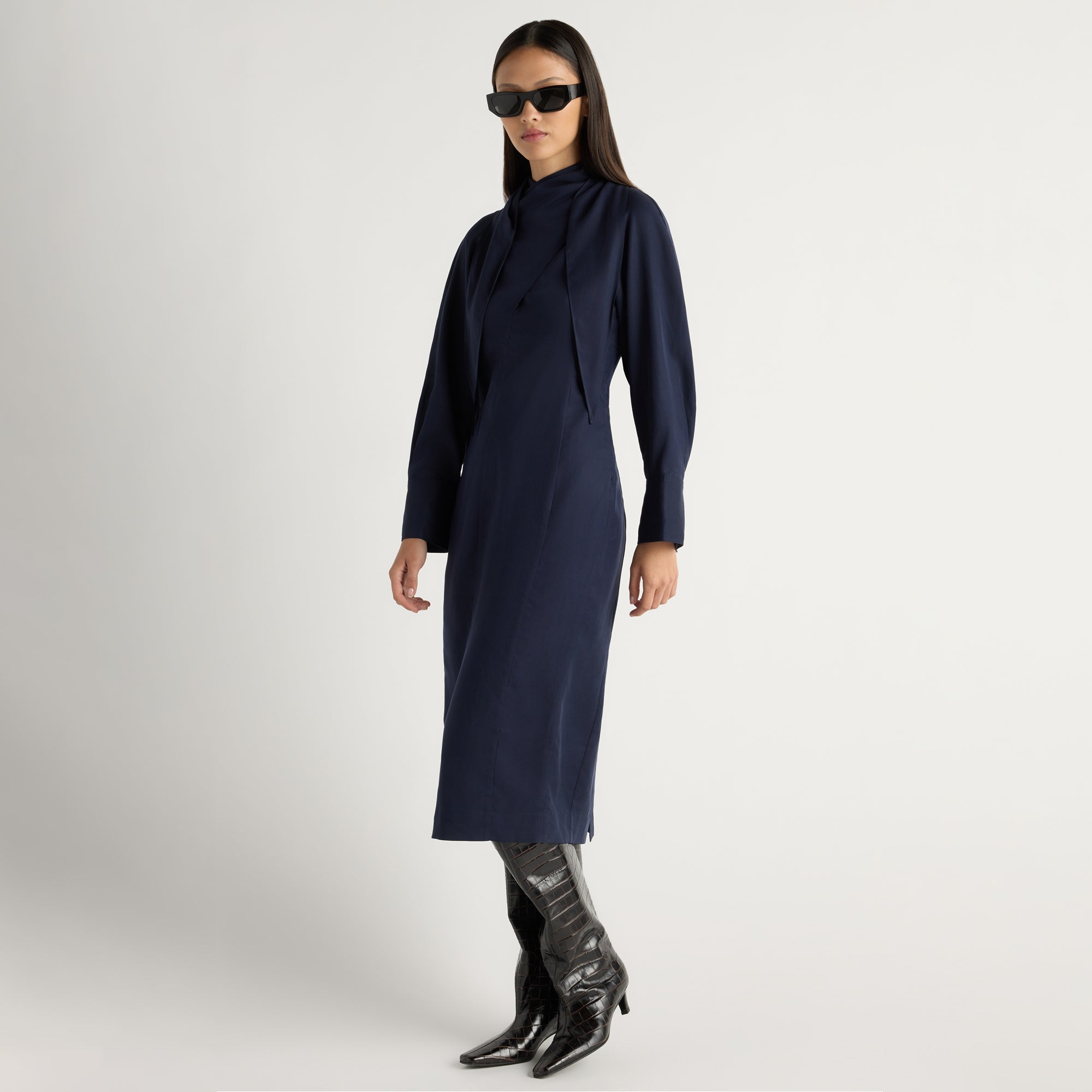 Jacinda Tencel Scarf-Neck Dress