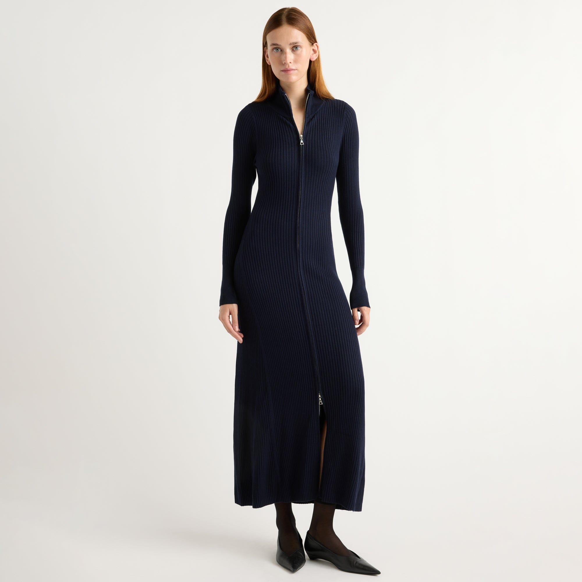 Janne Ribbed Two-Way Zip Sweater Dress