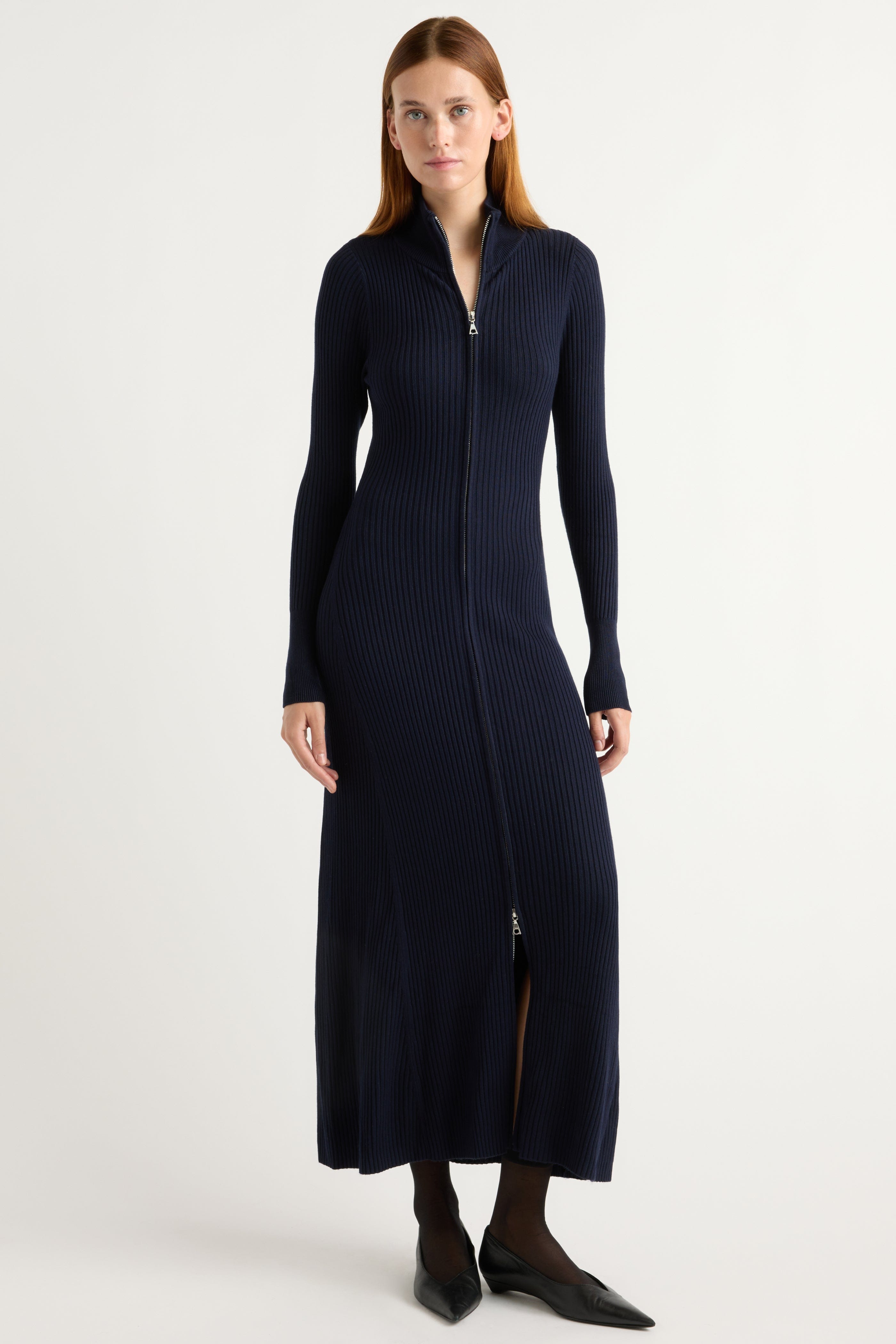 Janne Ribbed Two-Way Zip Sweater Dress