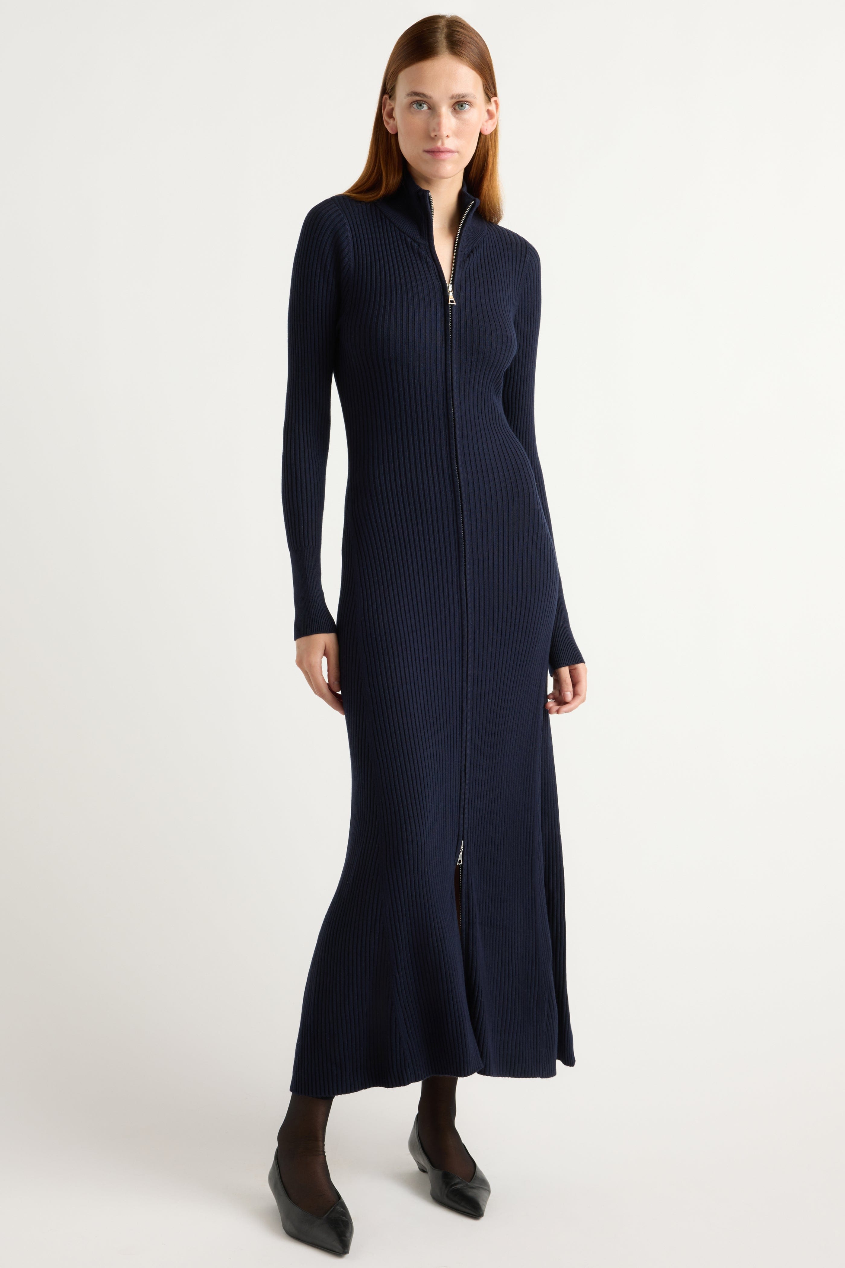 Janne Ribbed Two-Way Zip Sweater Dress