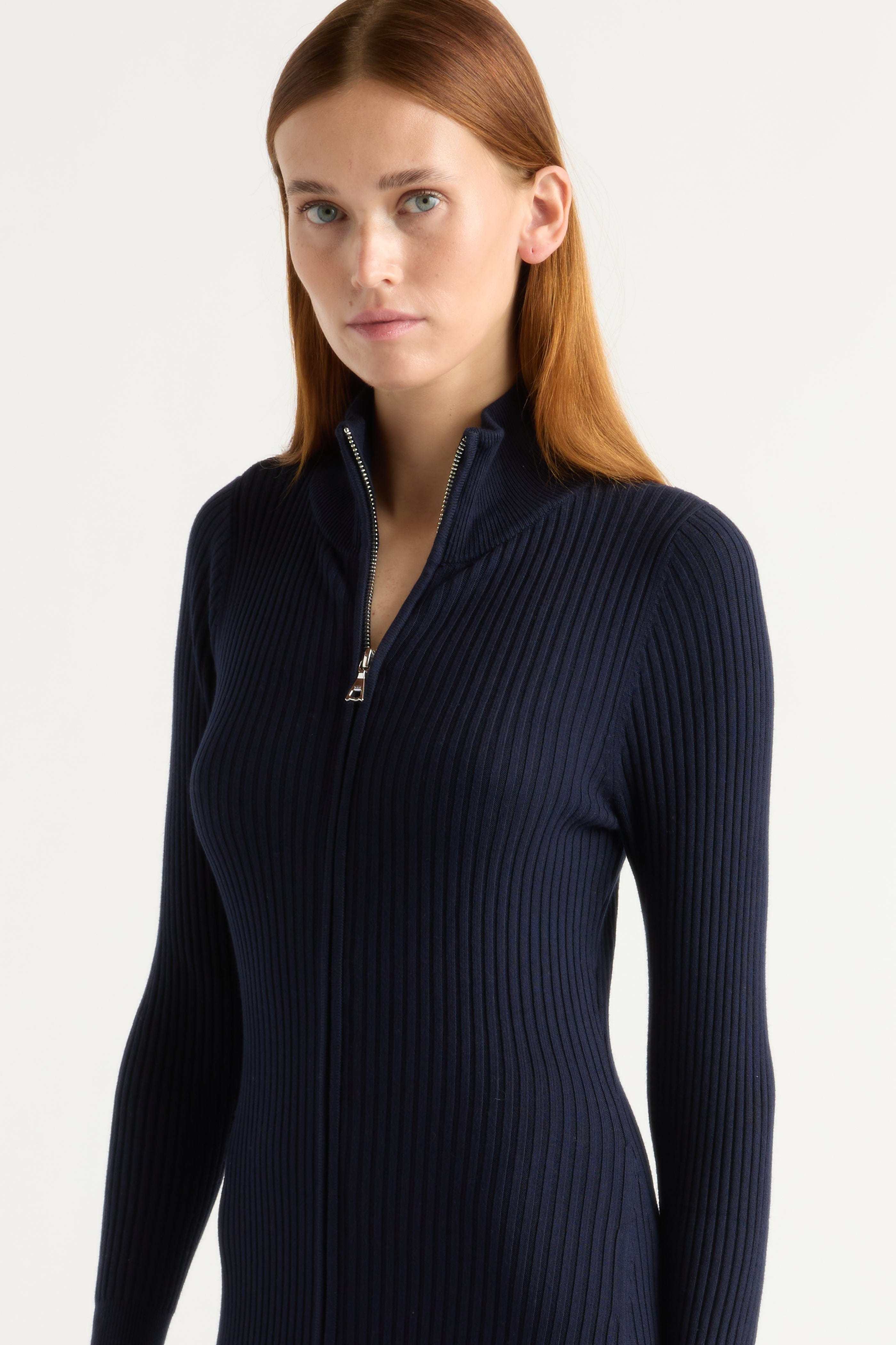 Janne Ribbed Two-Way Zip Sweater Dress