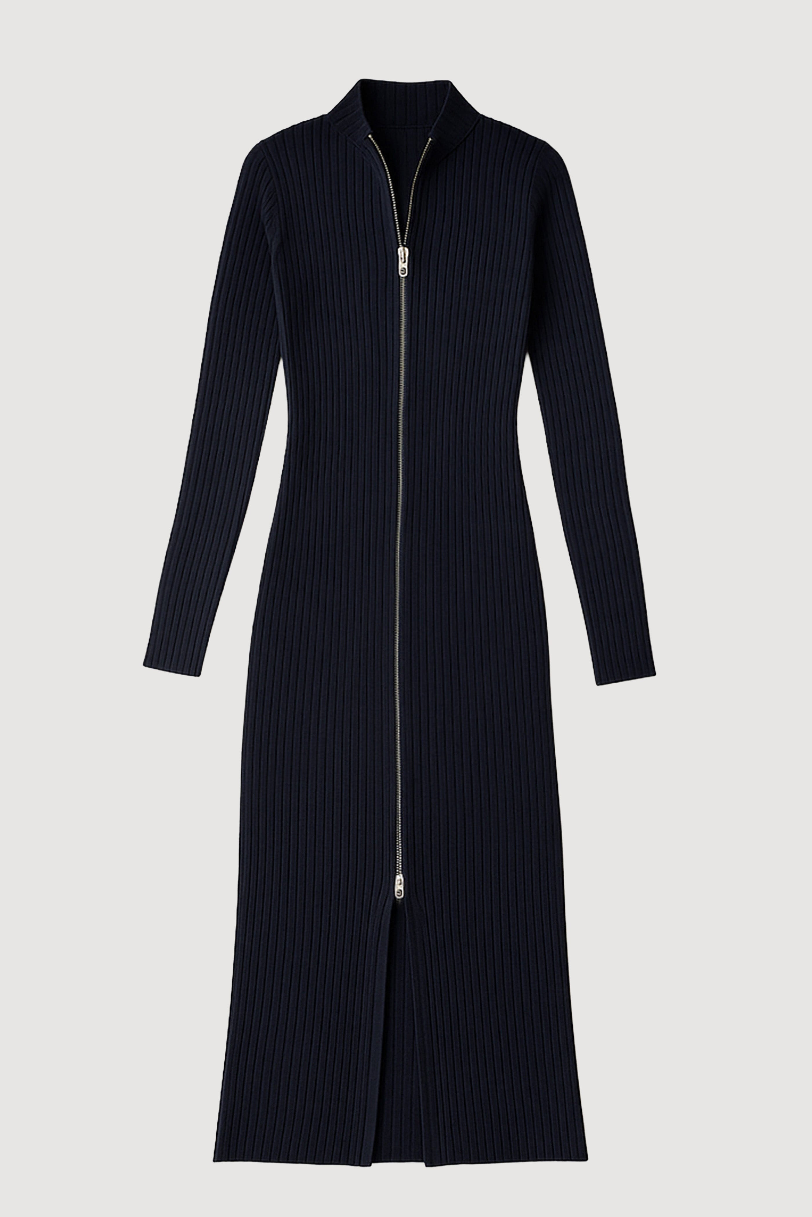 Janne Ribbed Two-Way Zip Sweater Dress