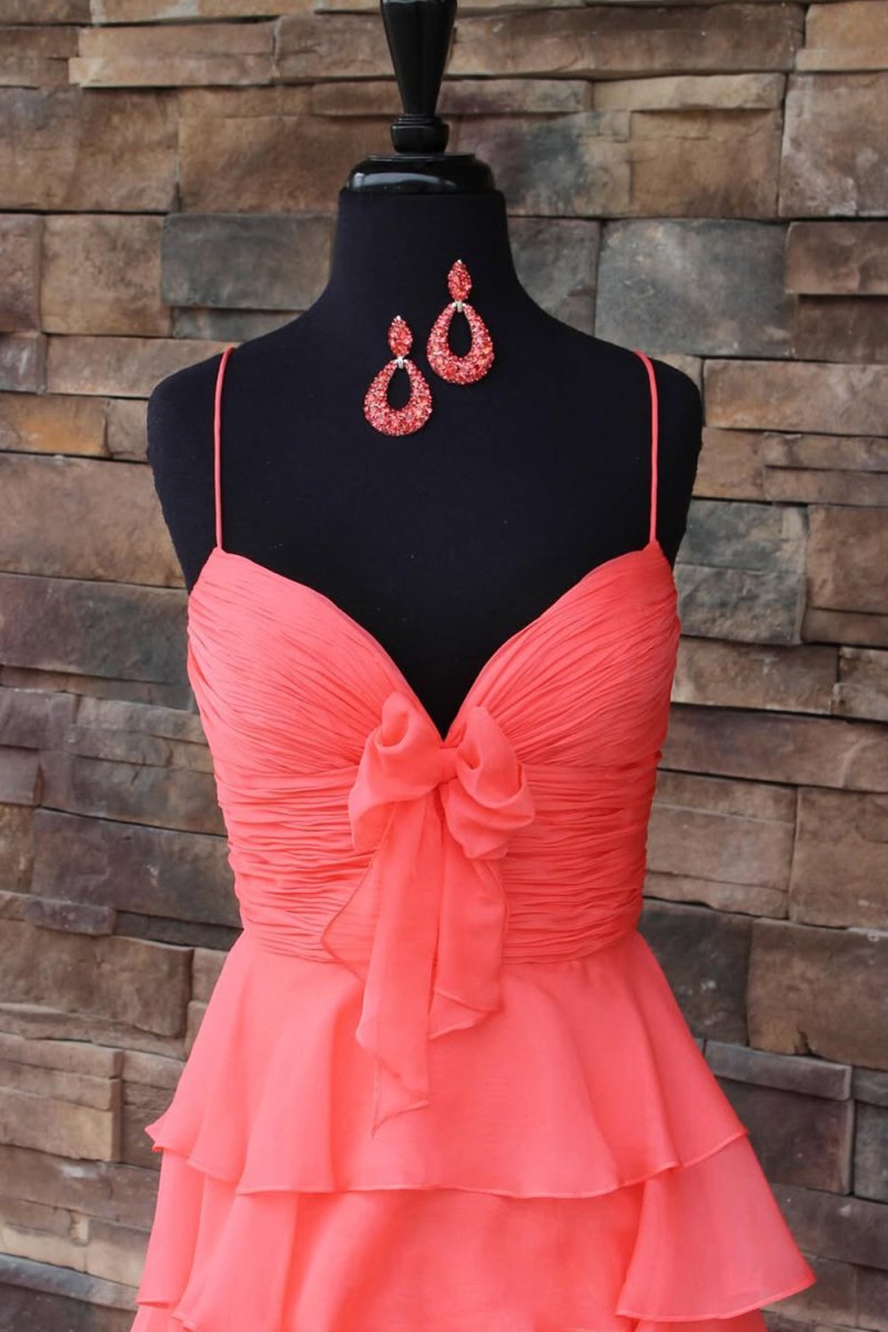 A Line Spaghetti Straps Yellow Long Prom Dress with Ruffles