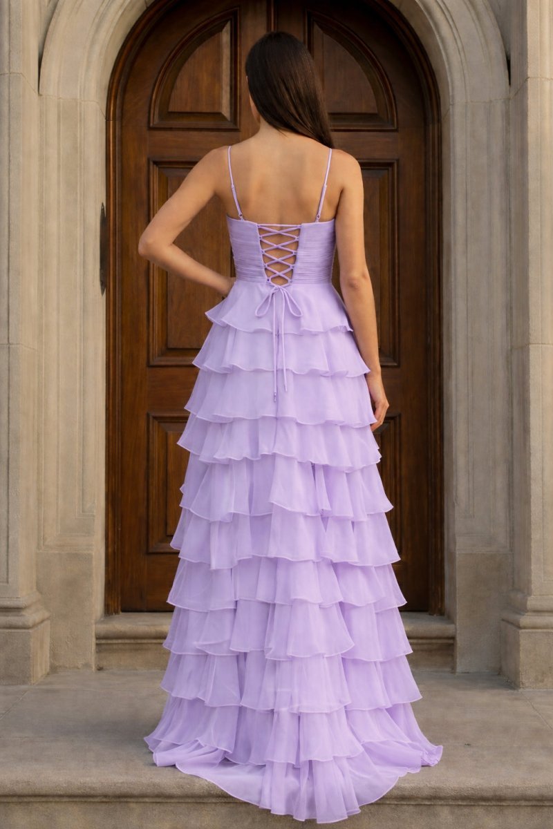 A Line Spaghetti Straps Yellow Long Prom Dress with Ruffles