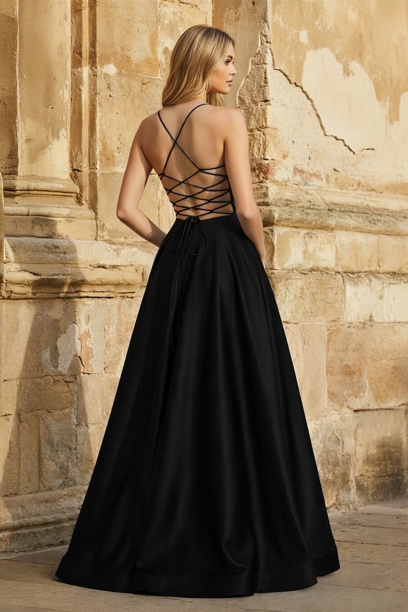 A Line Royal Blue Spaghetti Straps Satin Prom Dress With Pockets
