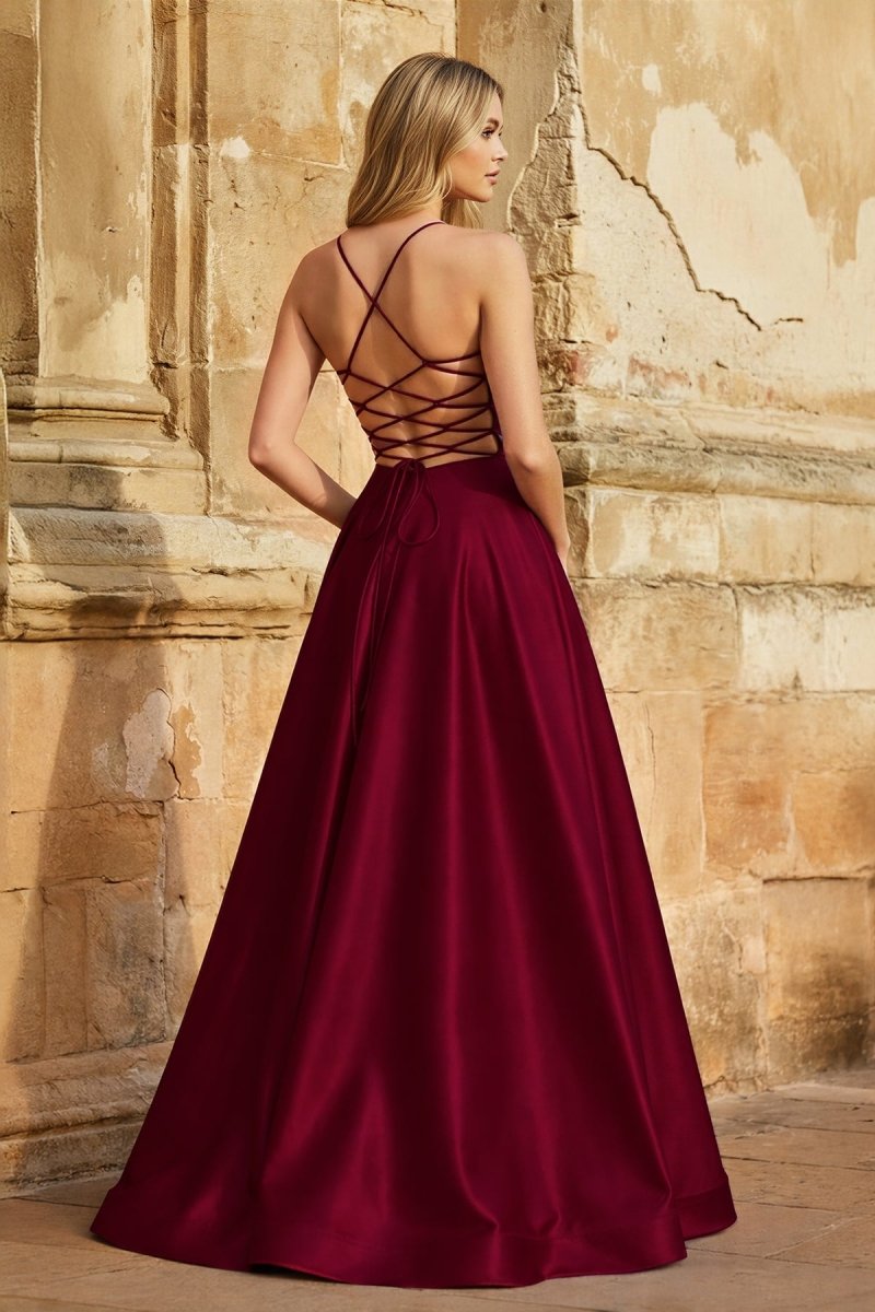 A Line Royal Blue Spaghetti Straps Satin Prom Dress With Pockets
