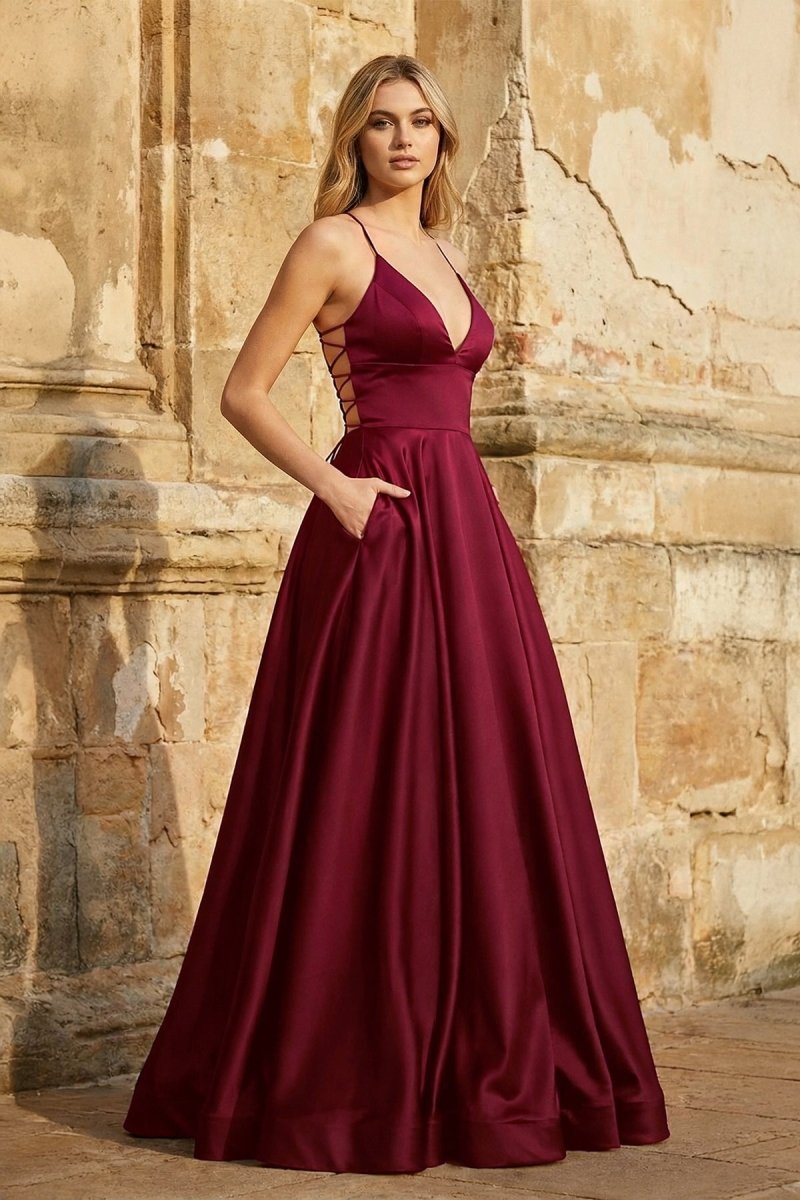 A Line Royal Blue Spaghetti Straps Satin Prom Dress With Pockets