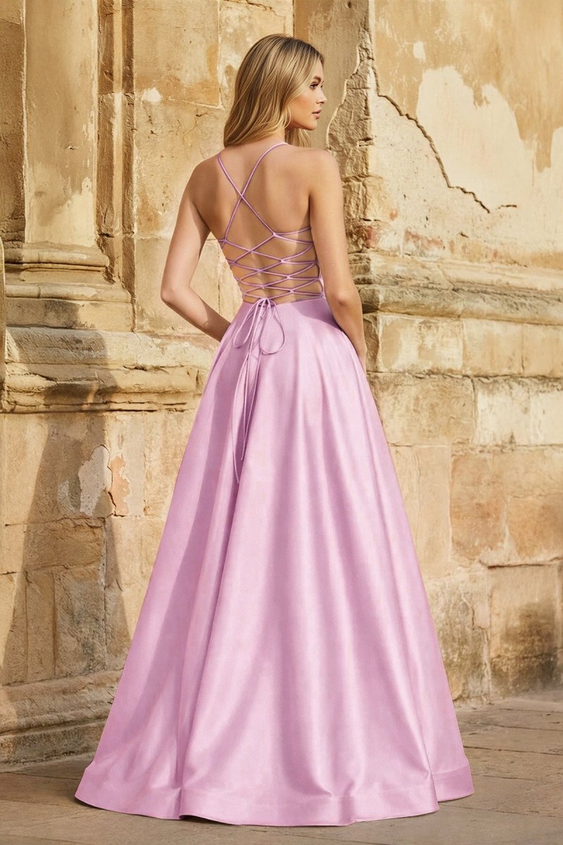 A Line Royal Blue Spaghetti Straps Satin Prom Dress With Pockets