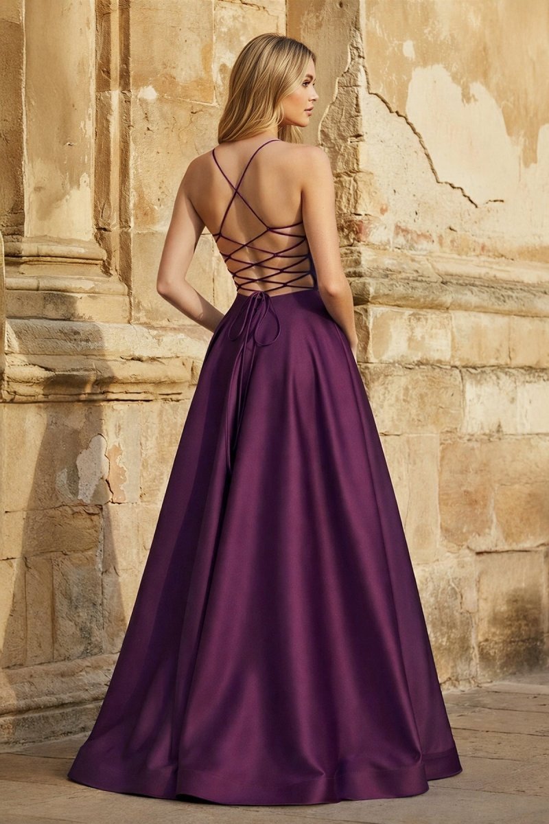 A Line Royal Blue Spaghetti Straps Satin Prom Dress With Pockets