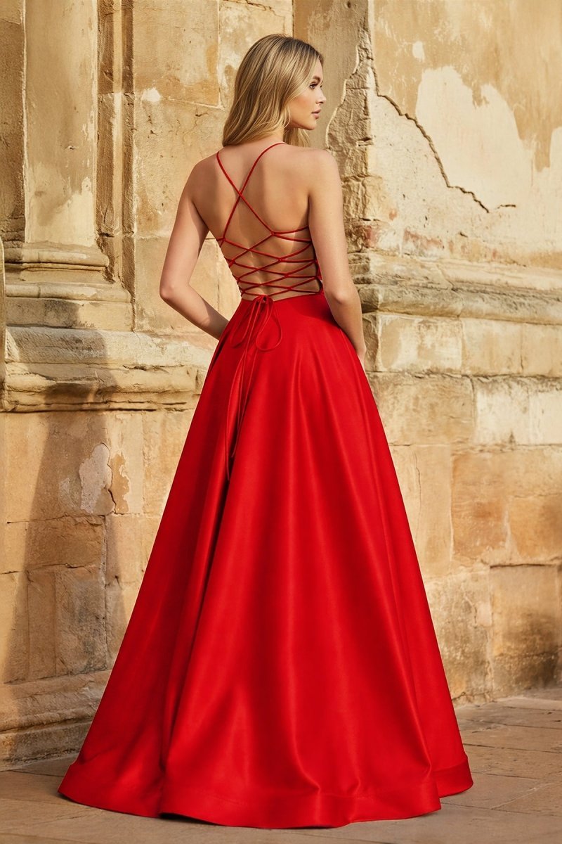 A Line Royal Blue Spaghetti Straps Satin Prom Dress With Pockets