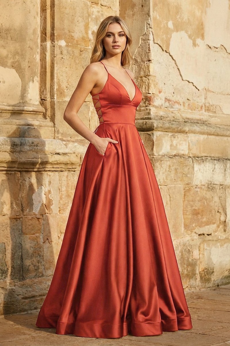 A Line Royal Blue Spaghetti Straps Satin Prom Dress With Pockets