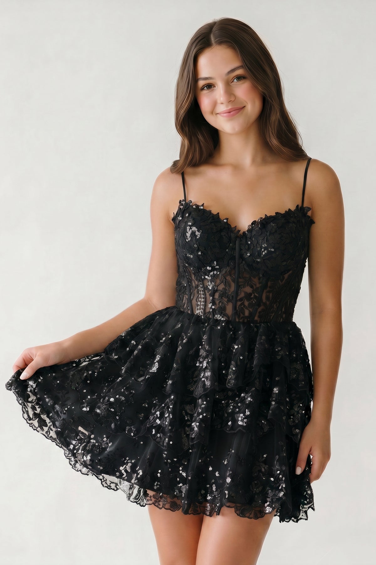 A- Line Sky Blue Sequins Multi-Layers Short Homecoming Dress
