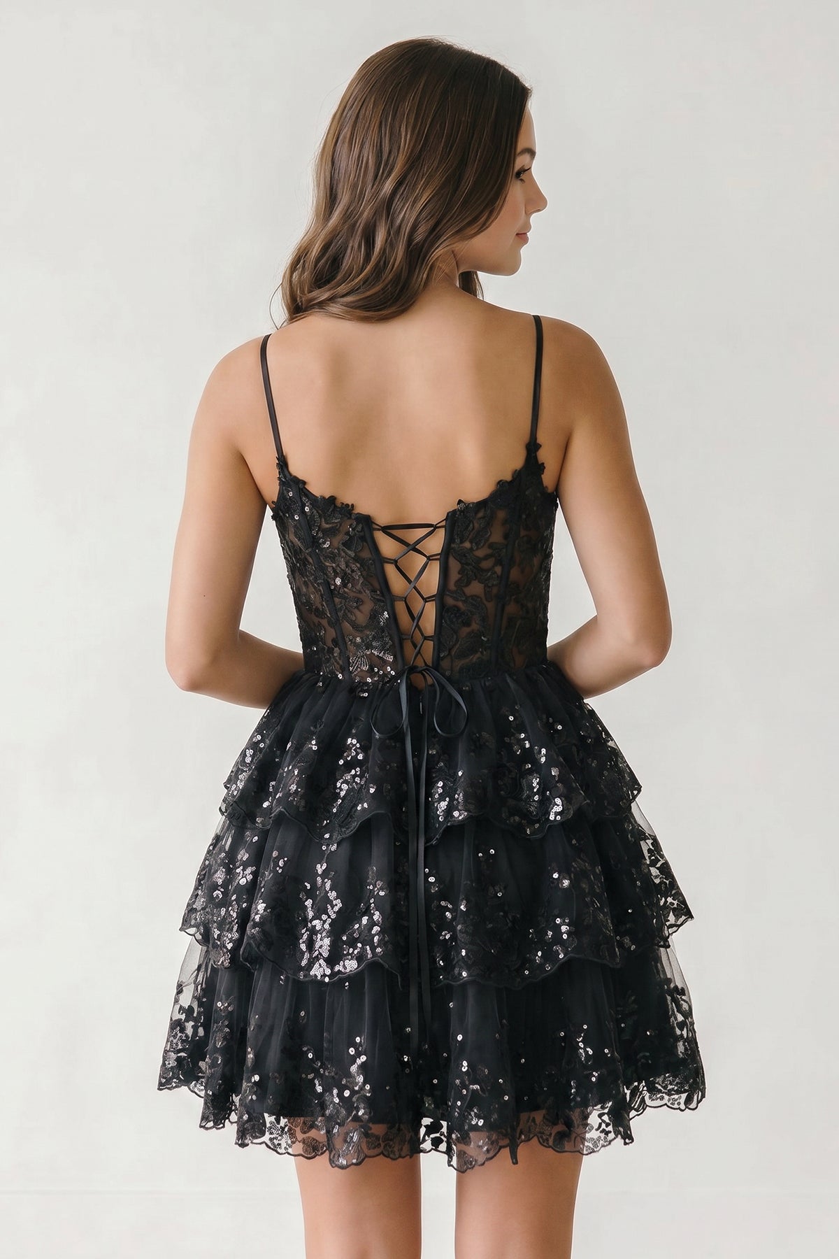 A- Line Sky Blue Sequins Multi-Layers Short Homecoming Dress