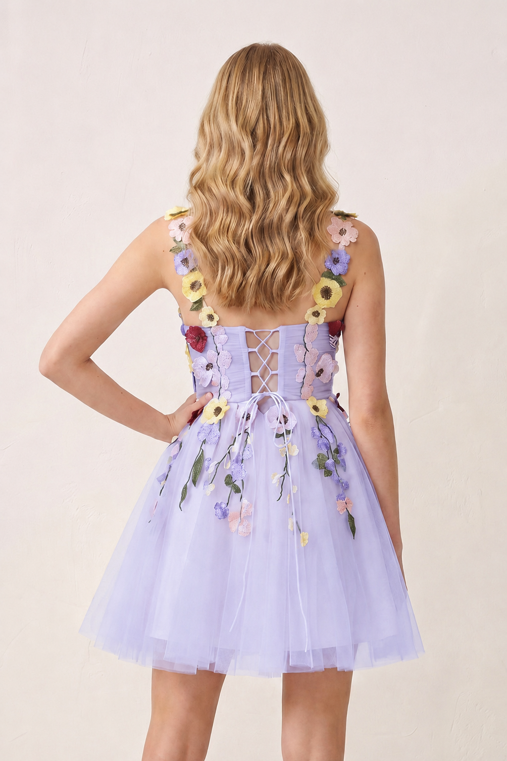 3D Flower Tulle Short Length Prom Dresses