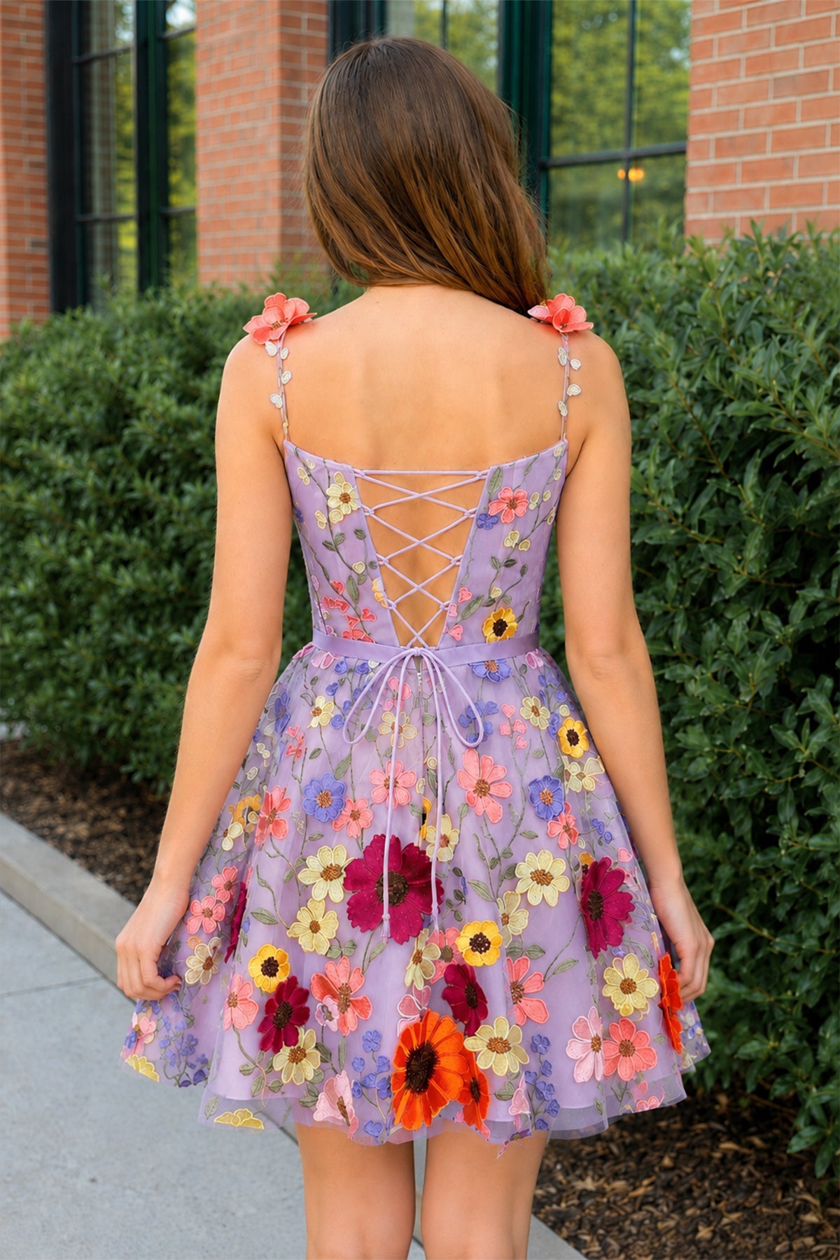 A Line Floral Short Homecoming Dress With 3D Flowers