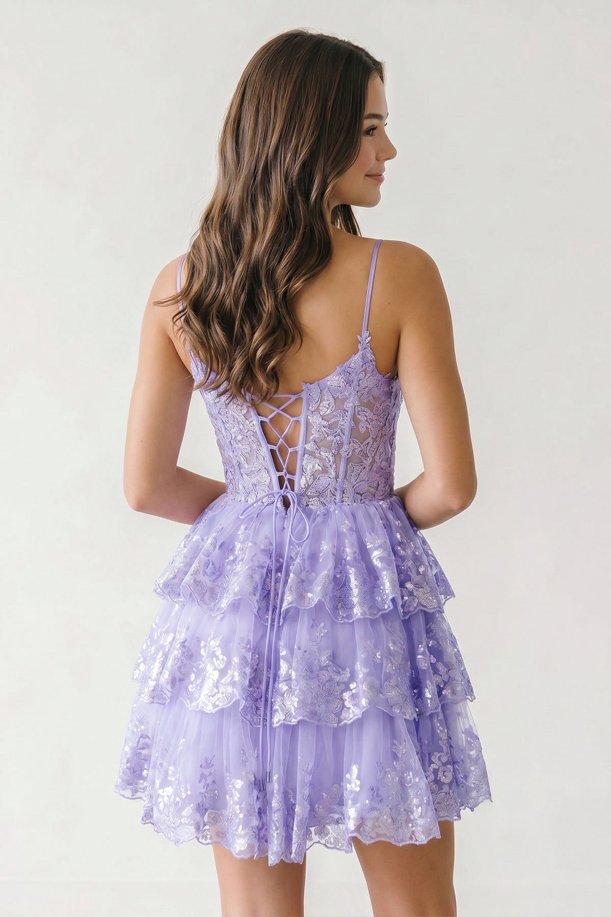 A- Line Sky Blue Sequins Multi-Layers Short Homecoming Dress
