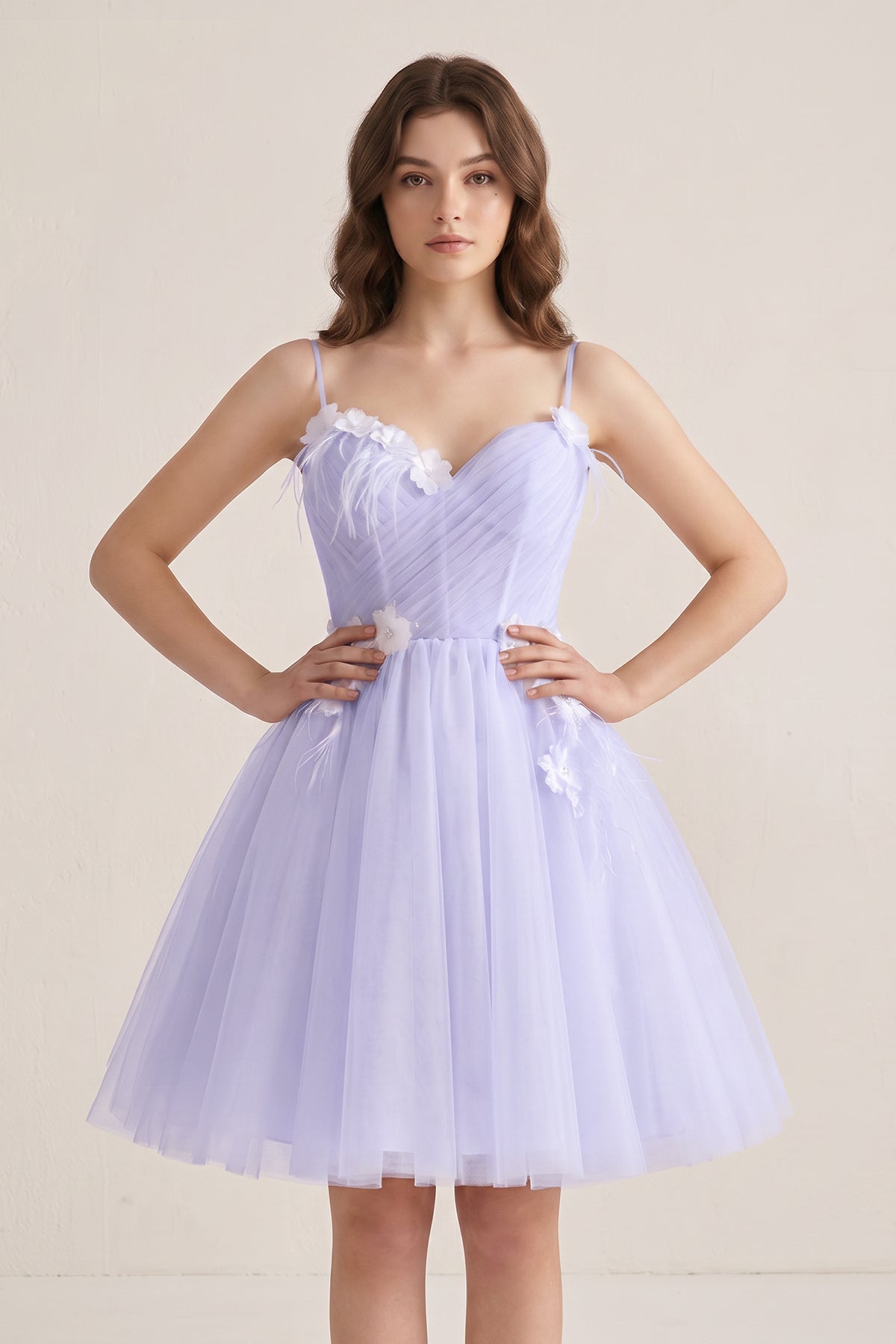 A Line Sweetheart Spaghetti Straps Tulle Short Homecoming Dresses