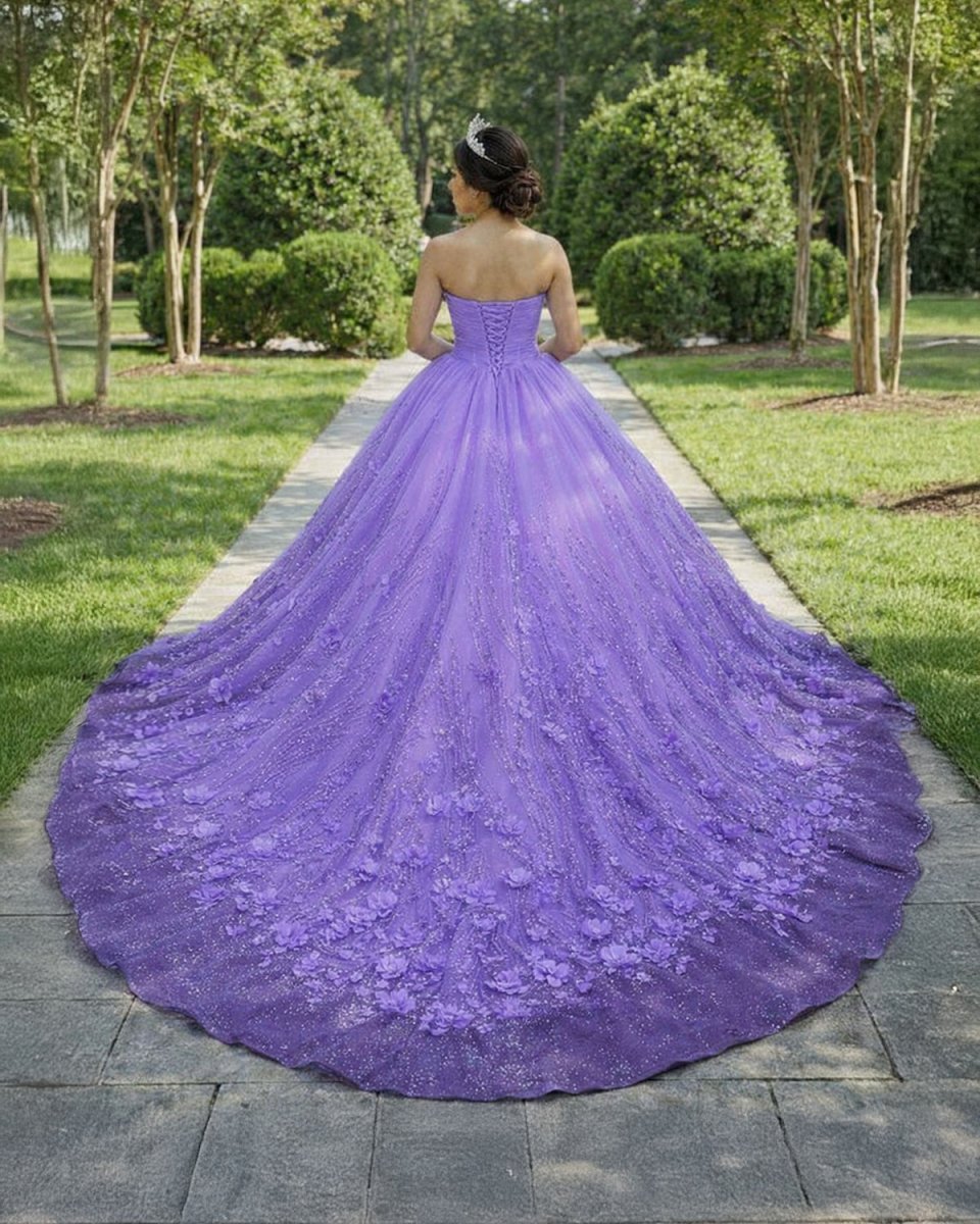 A Line Purple Lace Sweetheart With Corset Back Quinceanera Dresses