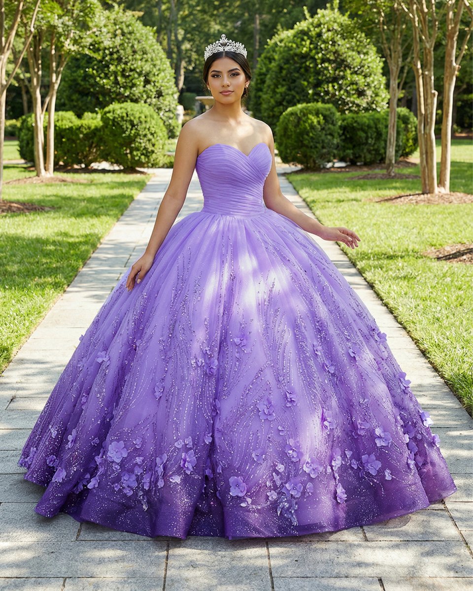 A Line Purple Lace Sweetheart With Corset Back Quinceanera Dresses