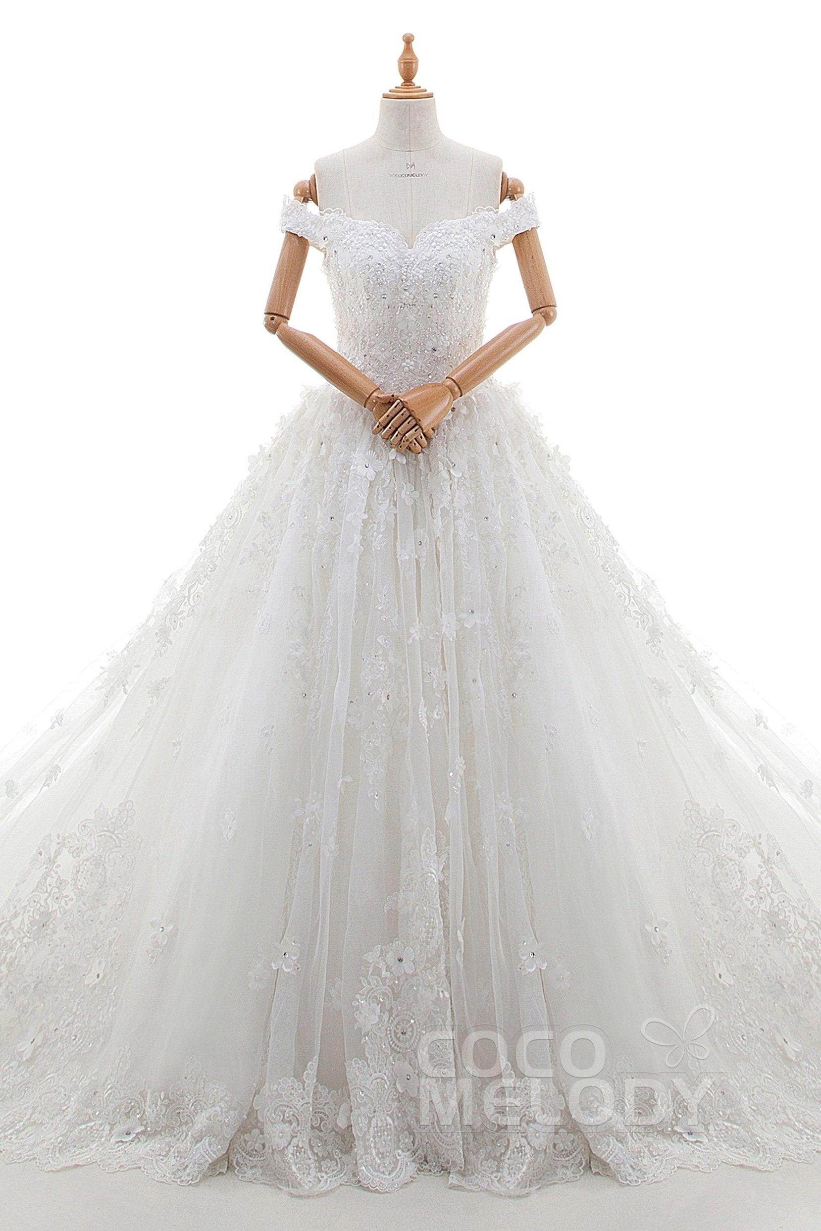 Princess Cathedral Train Tulle and Lace Wedding Dress LD4349