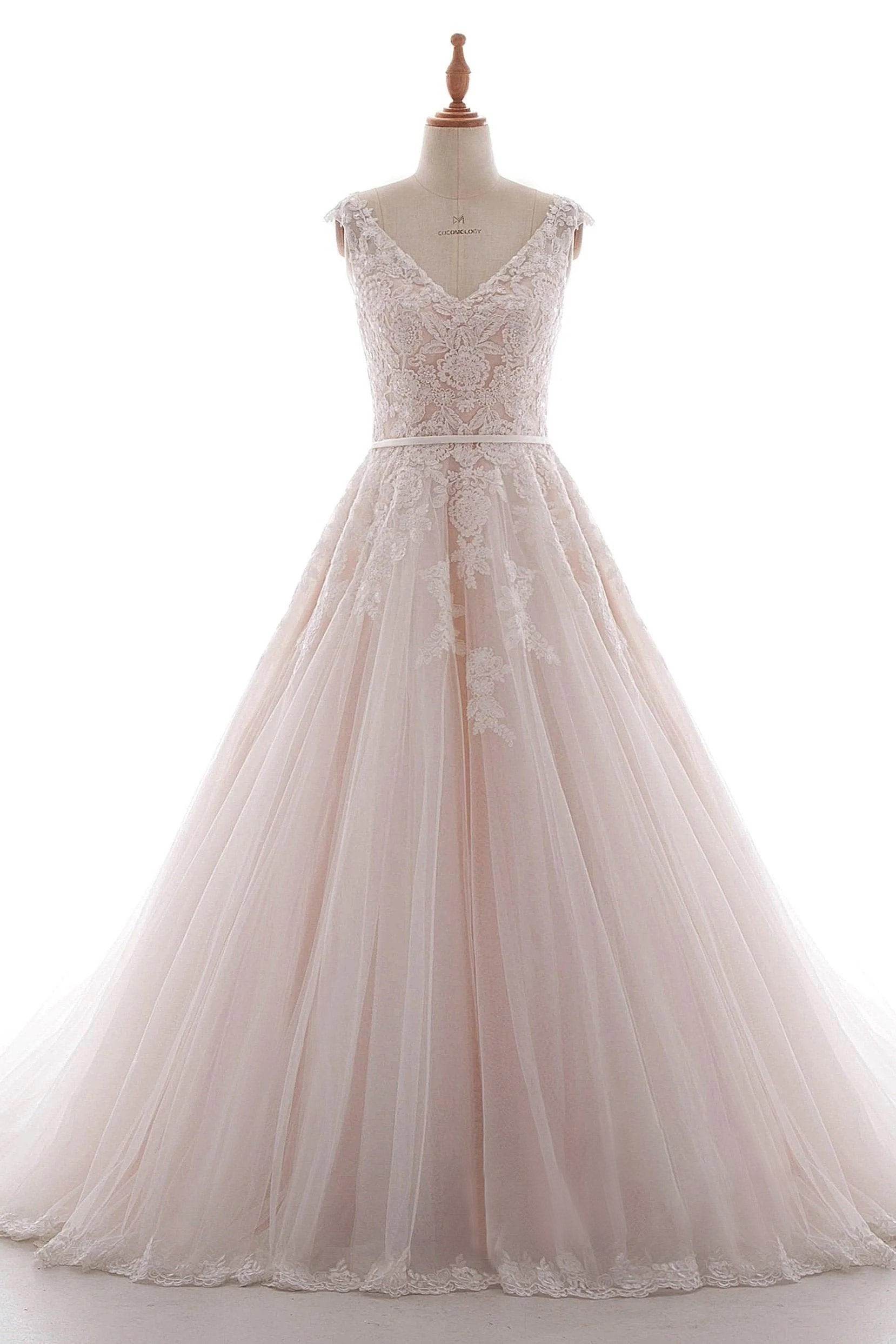 A-Line Court Train Lace and Tulle Wedding Dress LD4395