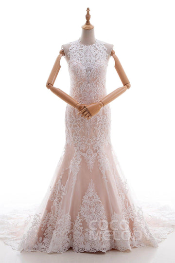Trumpet-Mermaid Court Train Lace Tulle Wedding Dress LD4519