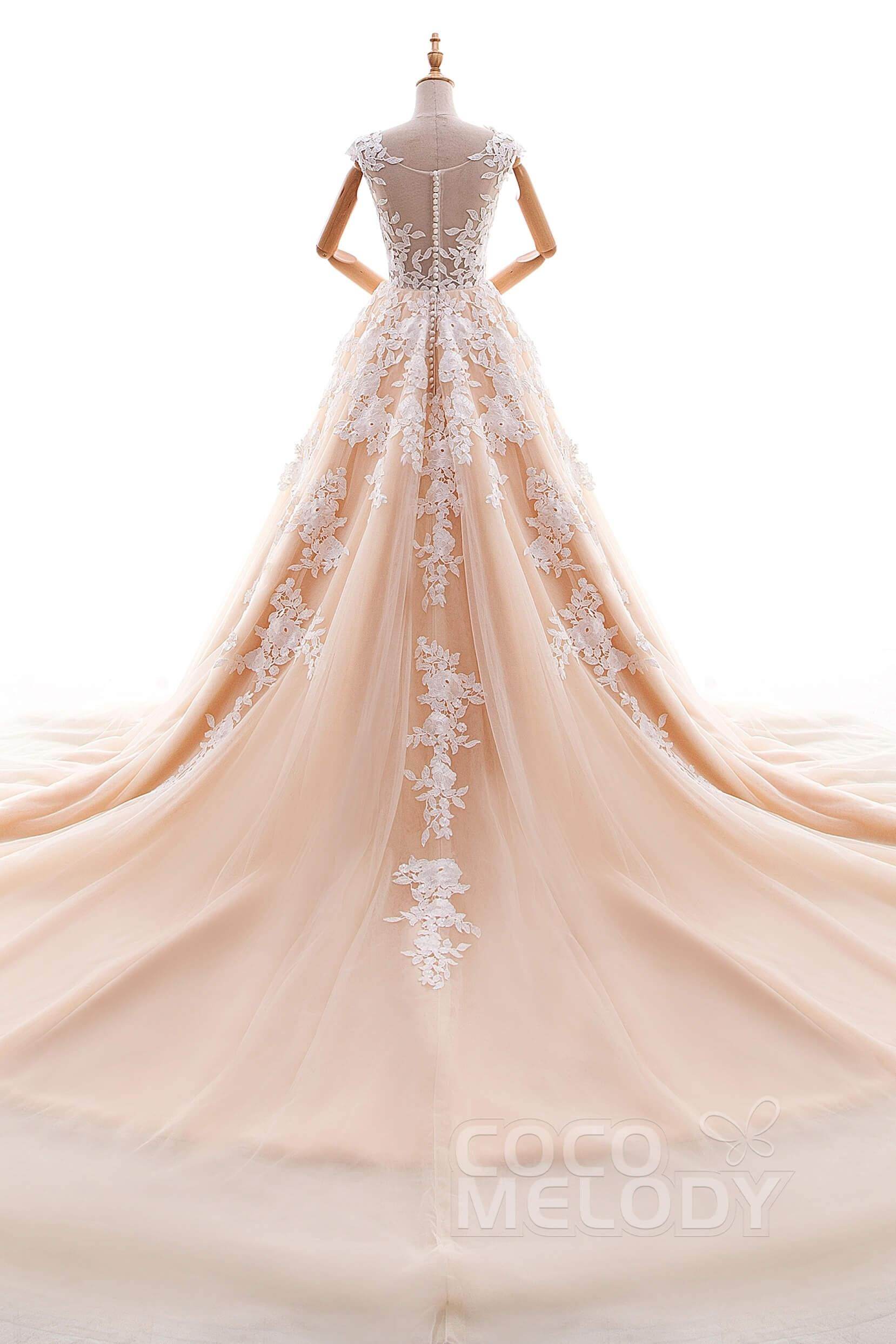 A-Line Cathedral Train Tulle and Lace Wedding Dress LD4534