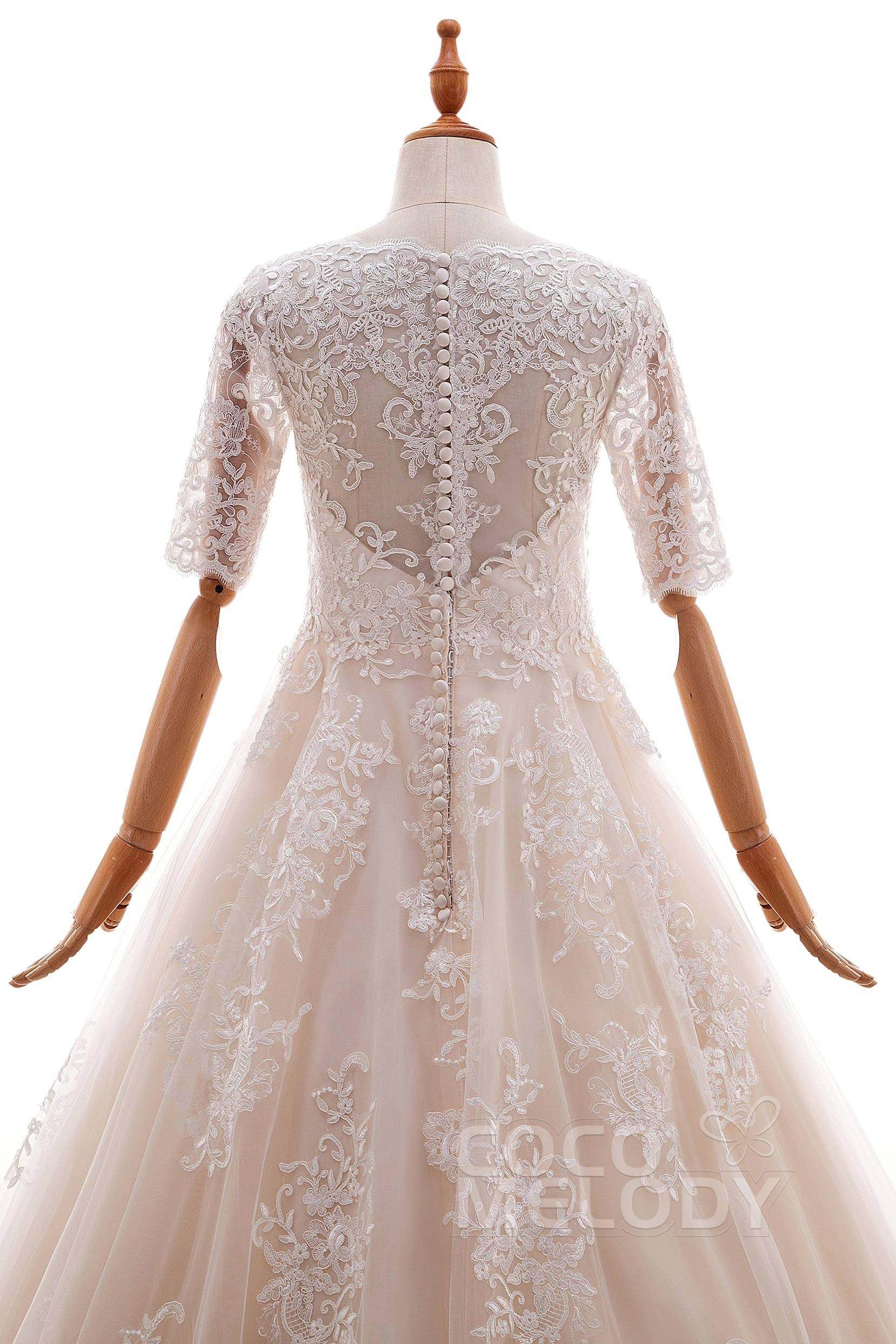 A-Line Floor Length Tulle and Lace Wedding Dress LD4604