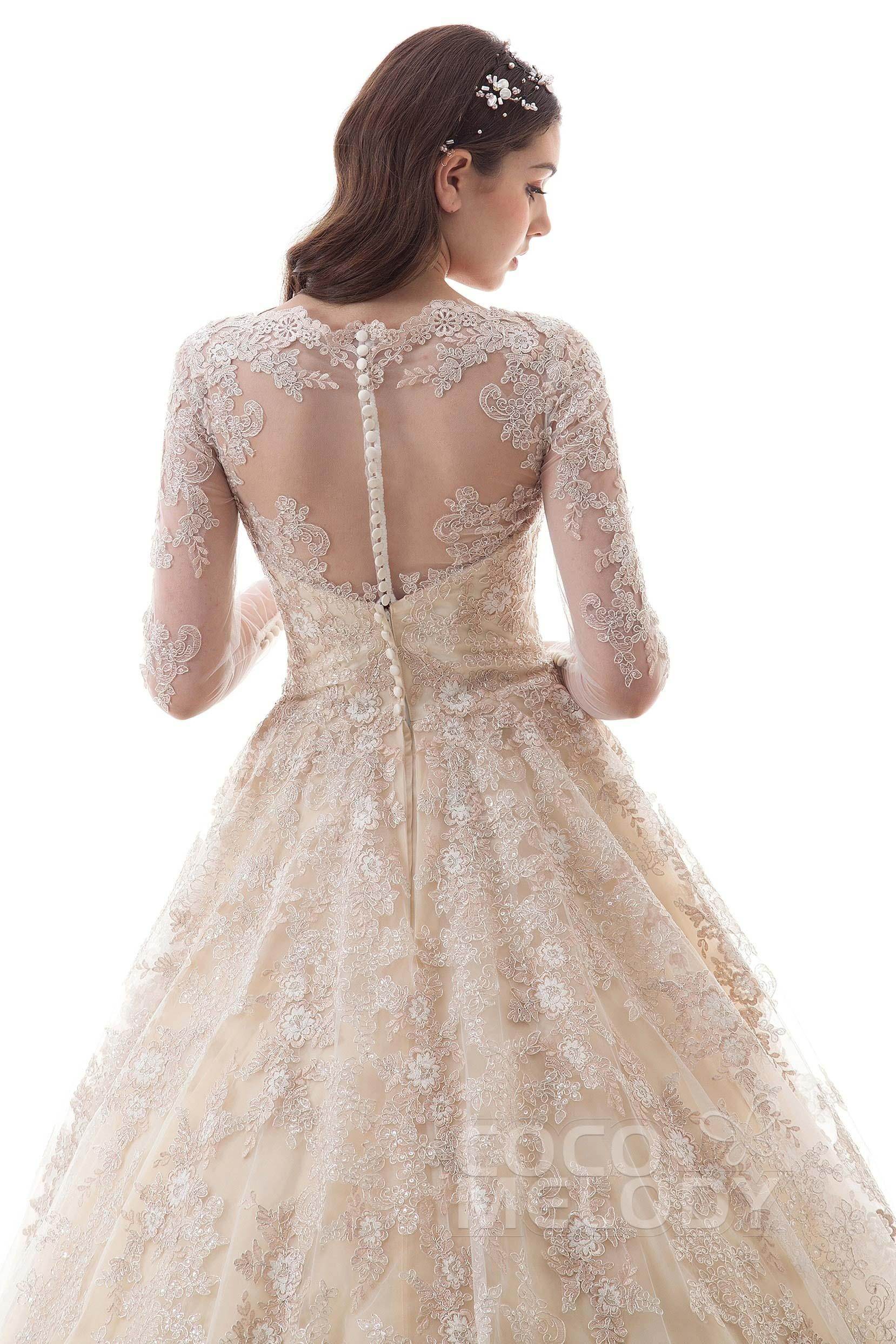 Princess Court Train Lace Tulle Gothic Wedding Dress LD4622