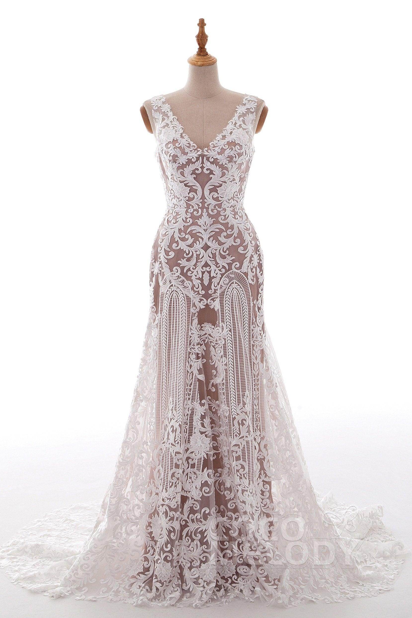 Fit-and-Flare Court Train Tulle Lace Wedding Dress LD4722