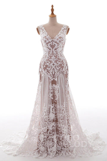 Fit-and-Flare Court Train Tulle Lace Wedding Dress LD4722