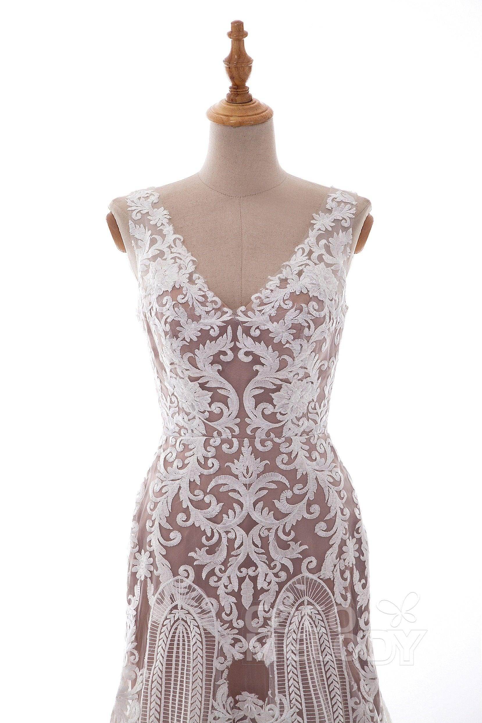 Fit-and-Flare Court Train Tulle Lace Wedding Dress LD4722