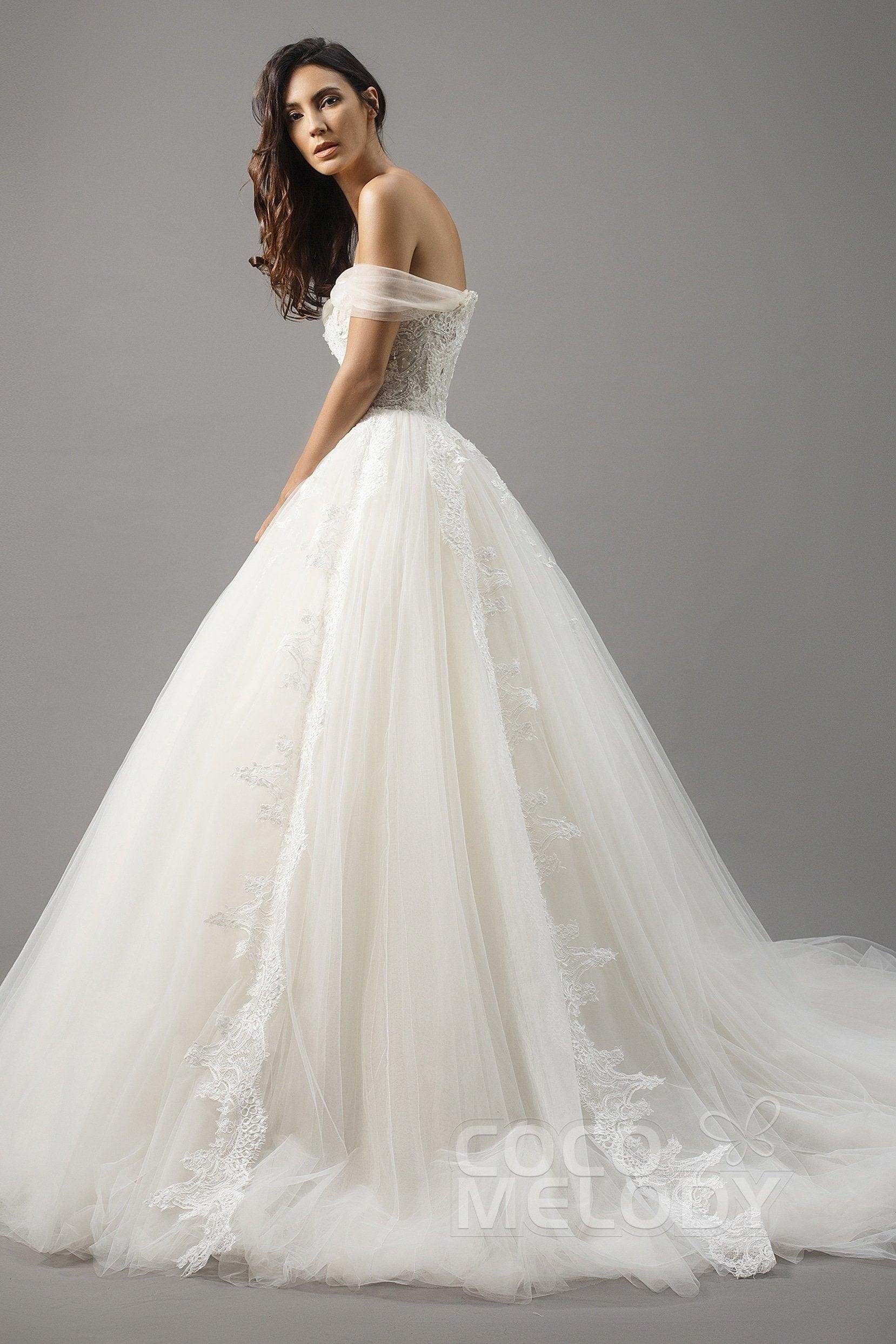 Princess Court Train Satin and Tulle Wedding Dress LD5066