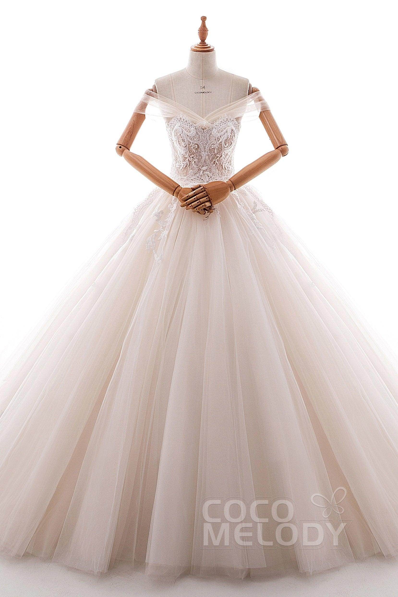 Princess Court Train Satin and Tulle Wedding Dress LD5066