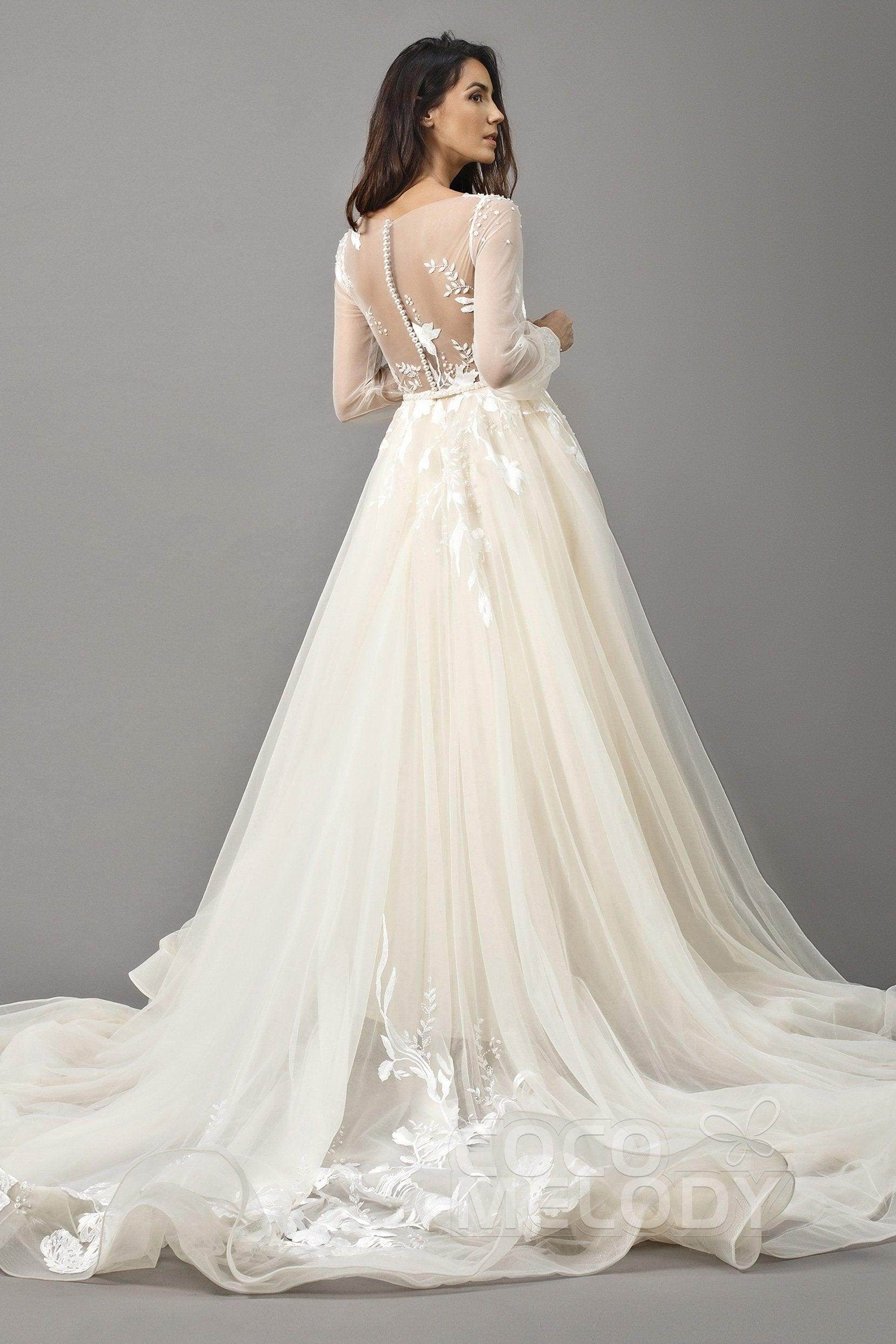 A-Line Chapel Train Tulle Wedding Dress LD5199