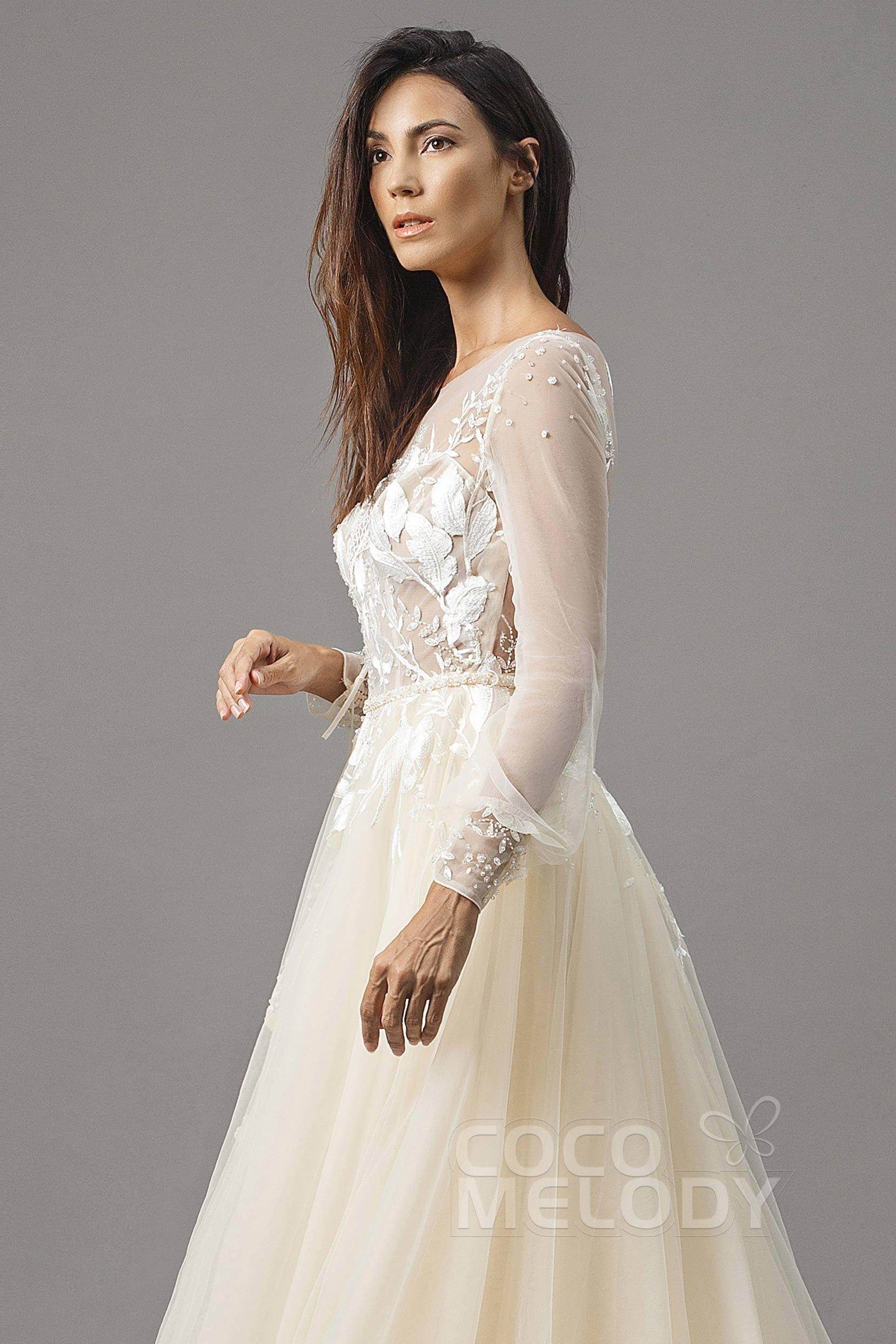 A-Line Chapel Train Tulle Wedding Dress LD5199