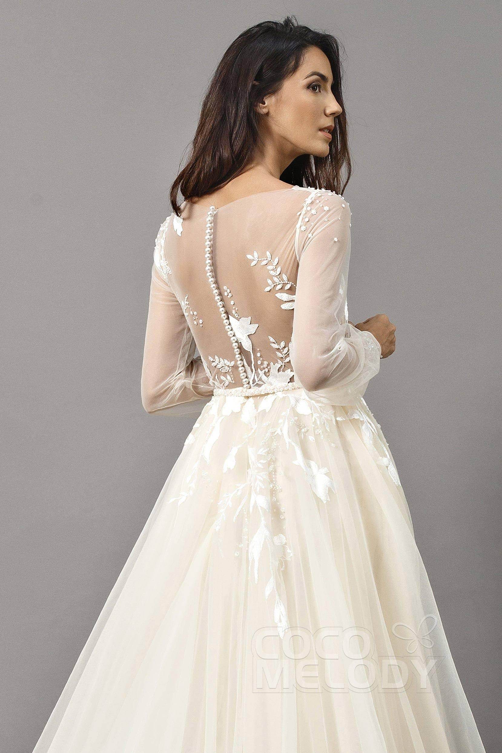 A-Line Chapel Train Tulle Wedding Dress LD5199
