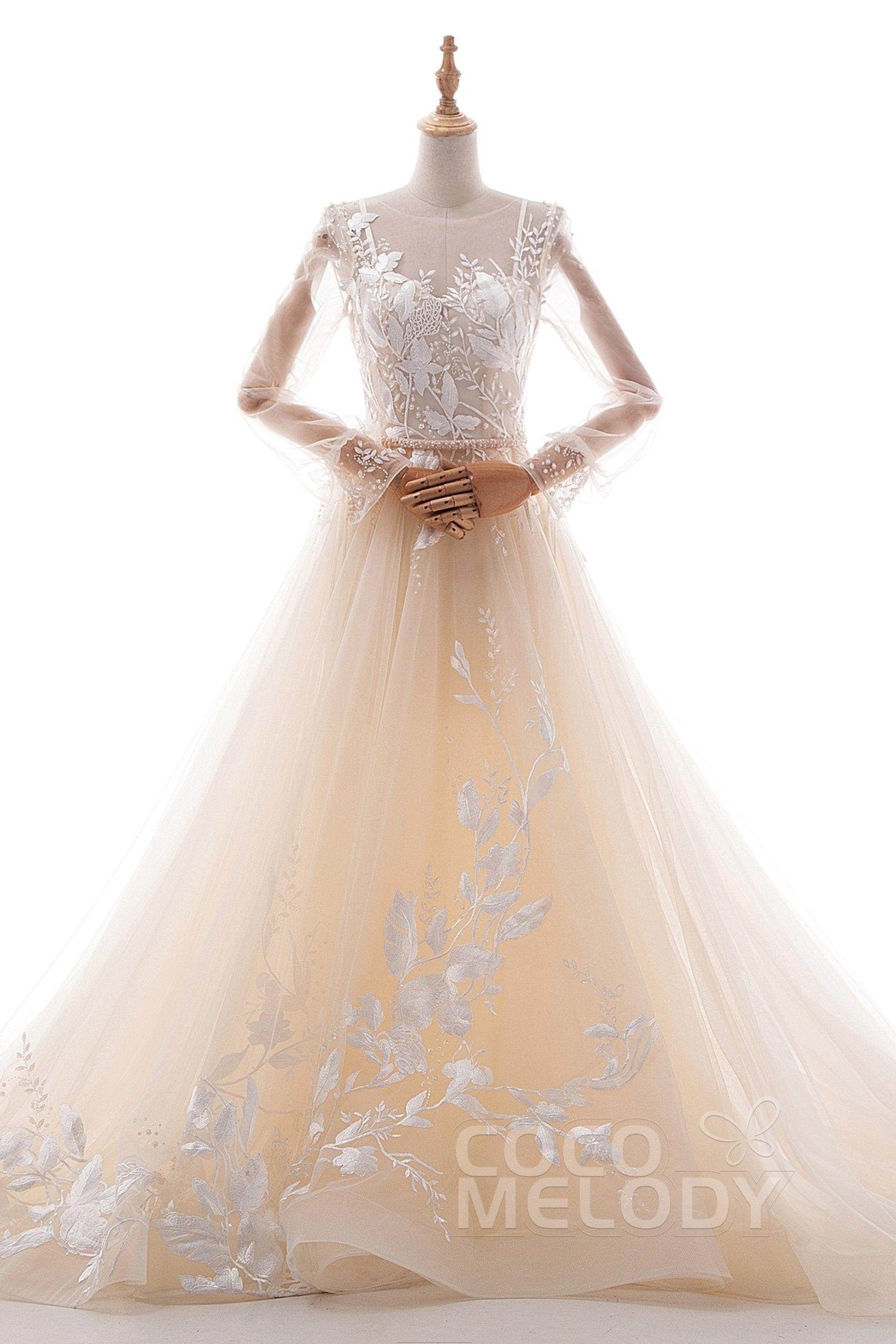 A-Line Chapel Train Tulle Wedding Dress LD5199