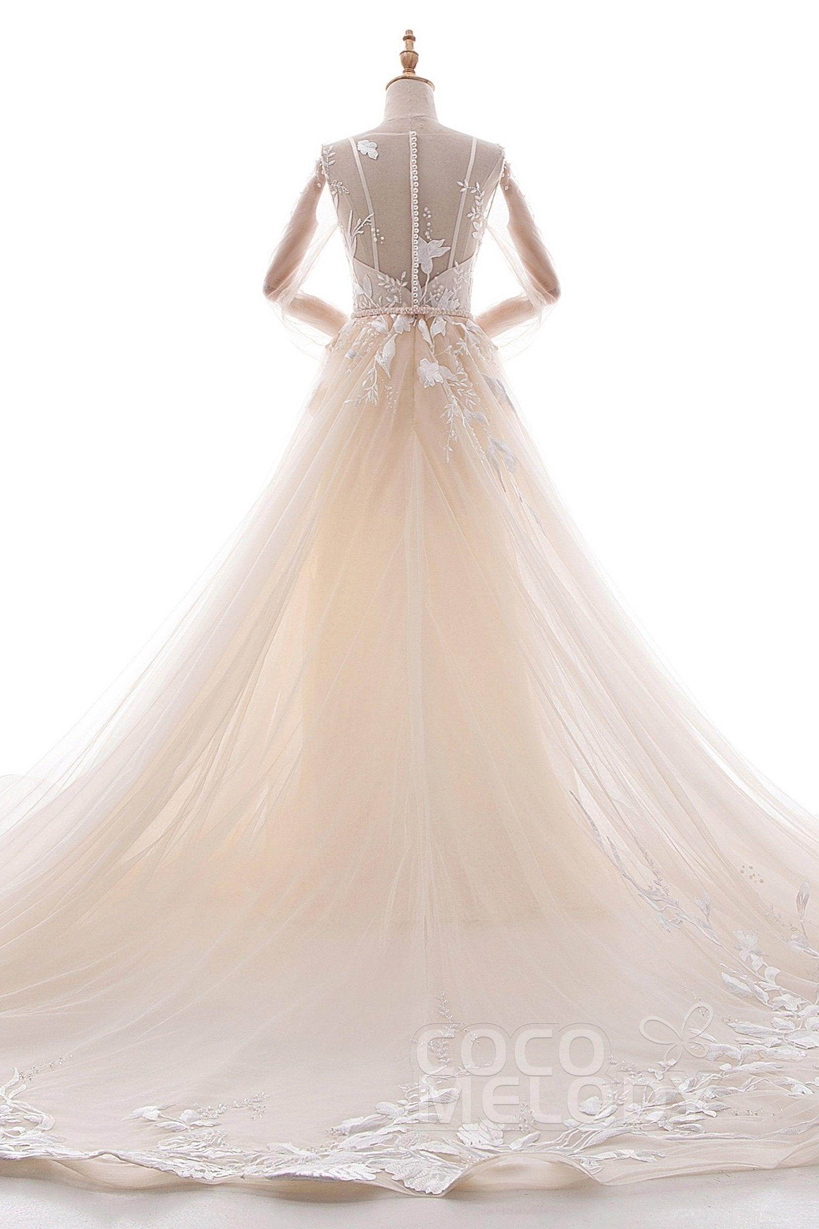 A-Line Chapel Train Tulle Wedding Dress LD5199