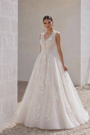 A-Line Court Train Elastic Satin Tulle Wedding Dress LD5565