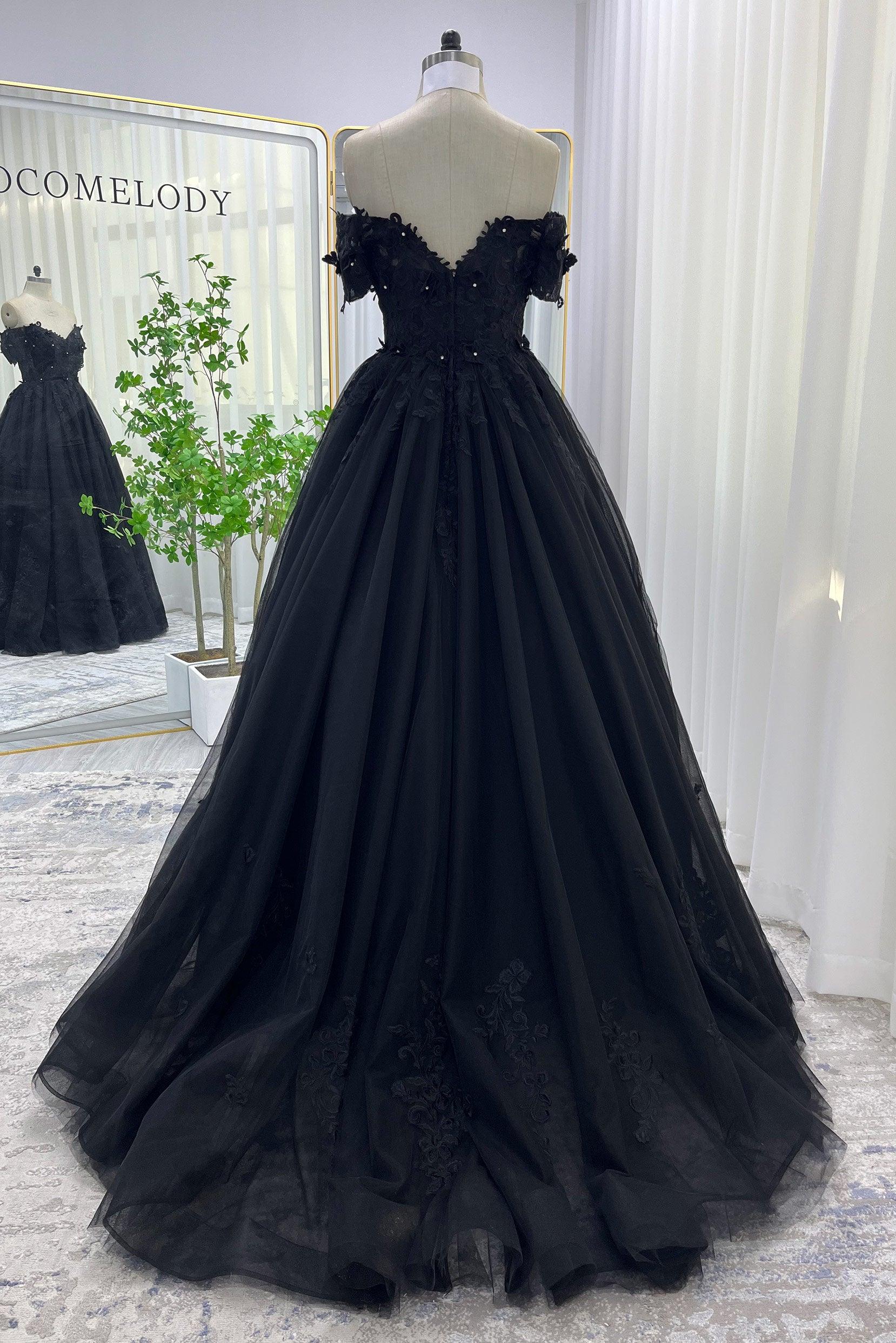 A-Line Sweep-Brush Train Tulle Gothic Wedding Dress LD5830