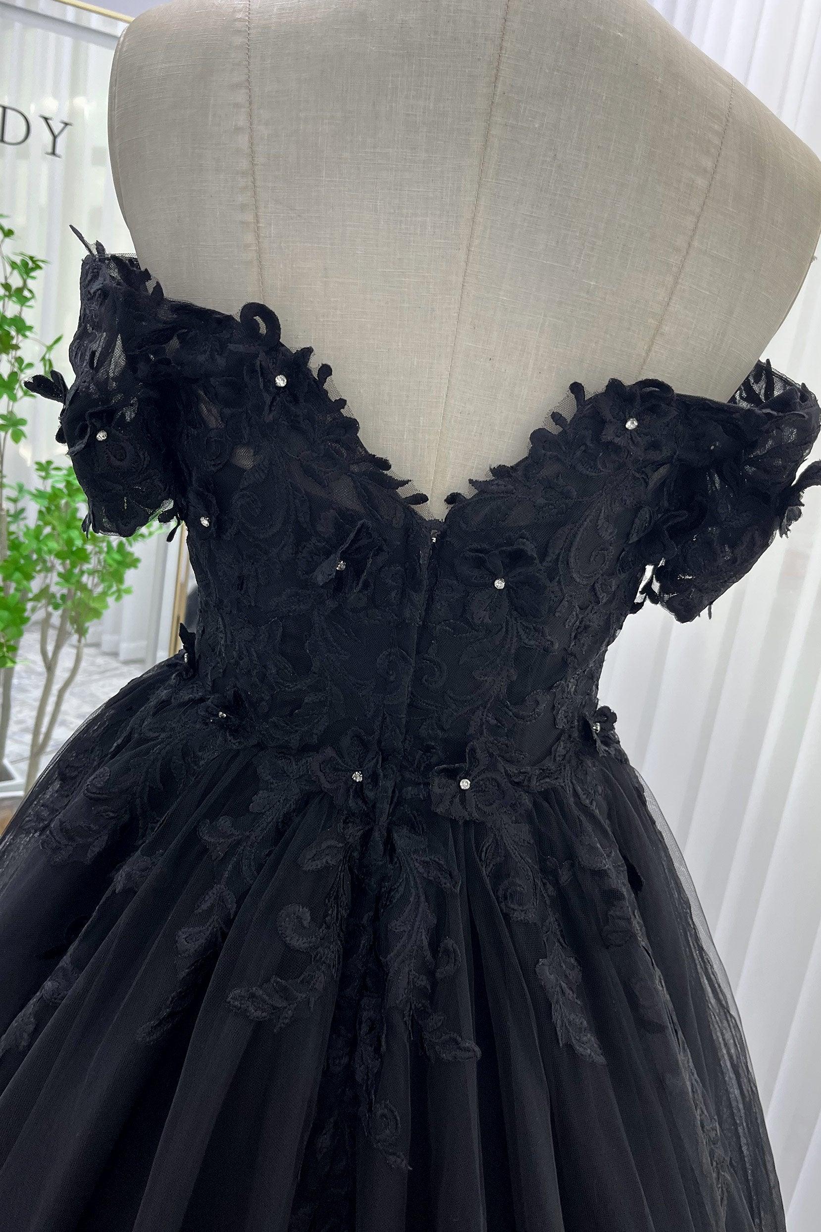 A-Line Sweep-Brush Train Tulle Gothic Wedding Dress LD5830