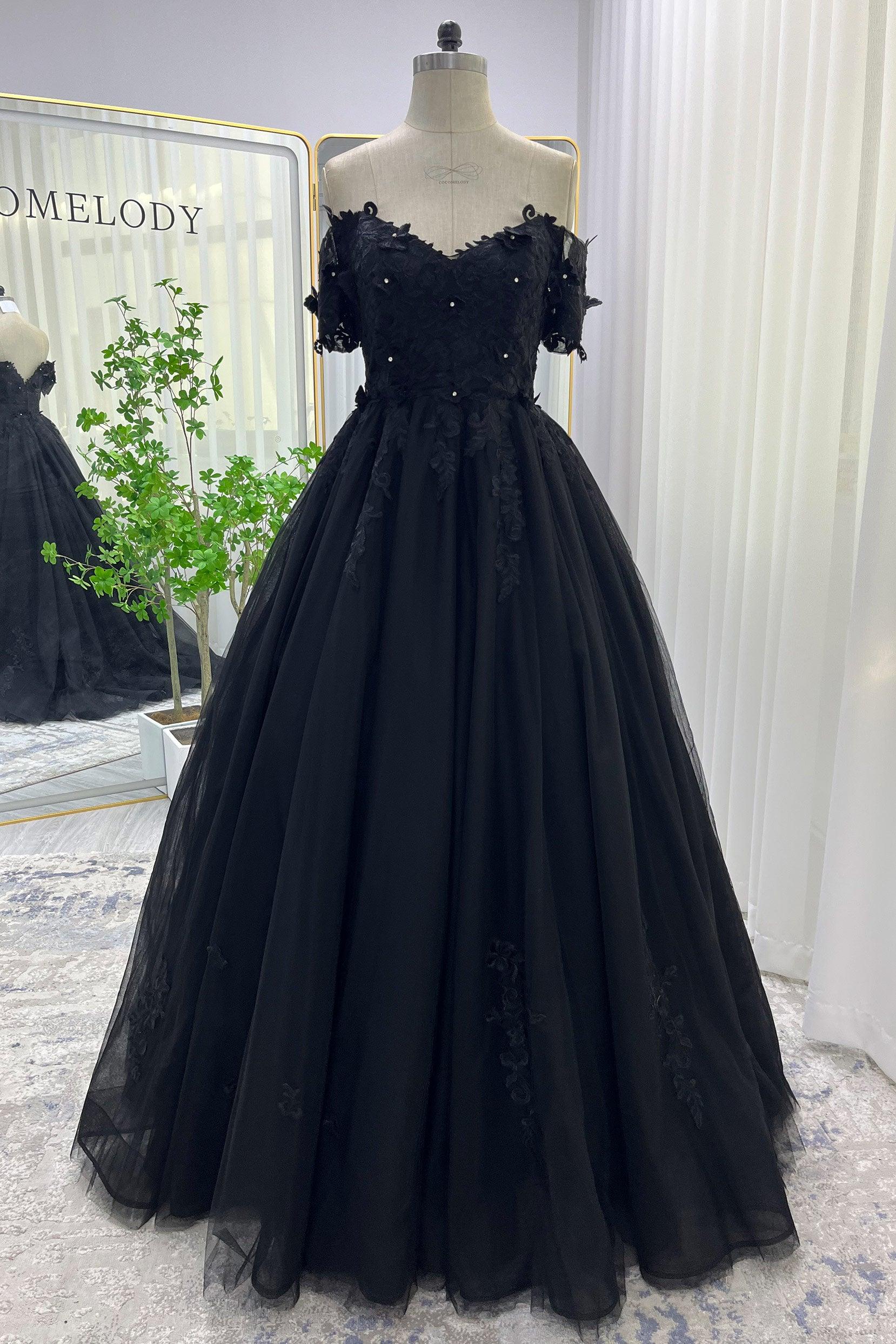 A-Line Sweep-Brush Train Tulle Gothic Wedding Dress LD5830